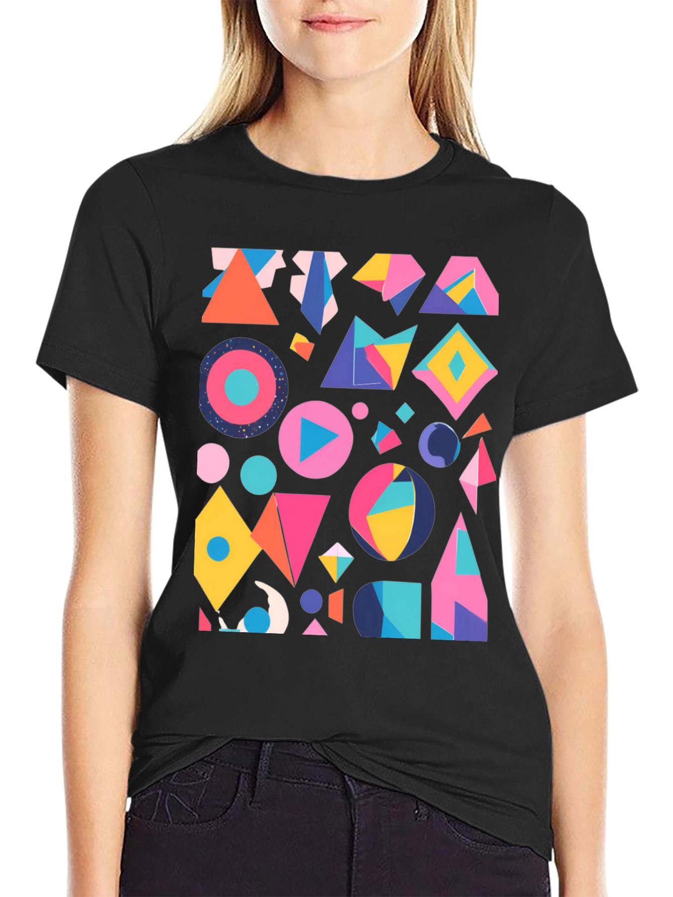 Black Geometric Print Black T-Shirt view 2
