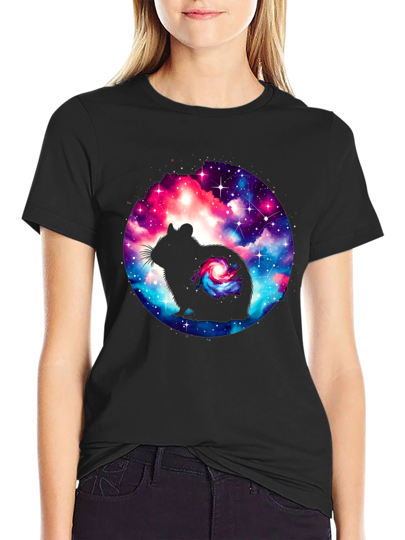 Black Galaxy Hamster Graphic T-Shirt view 2