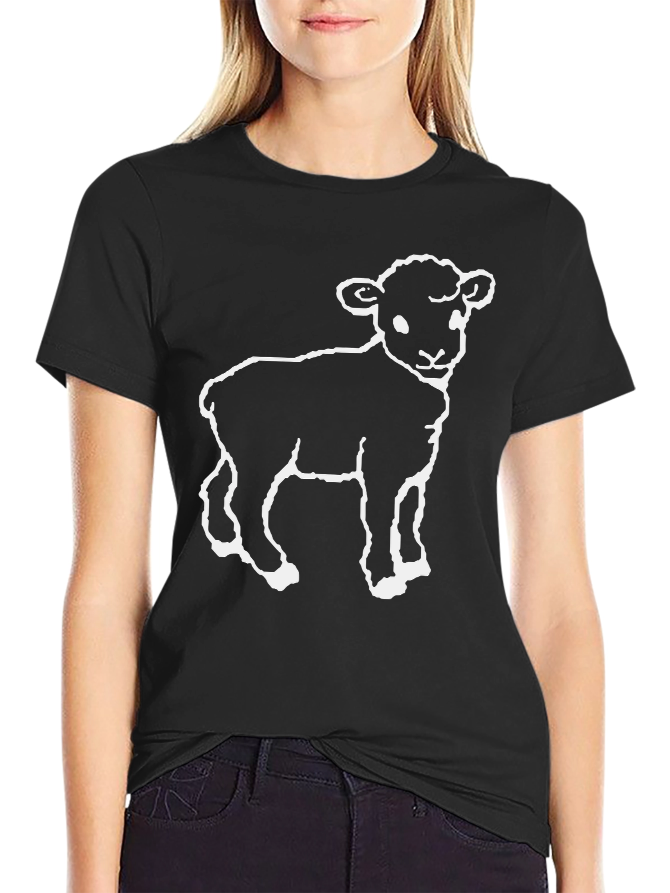Black Lamb Graphic T-Shirt - Black Cotton Blend view 2