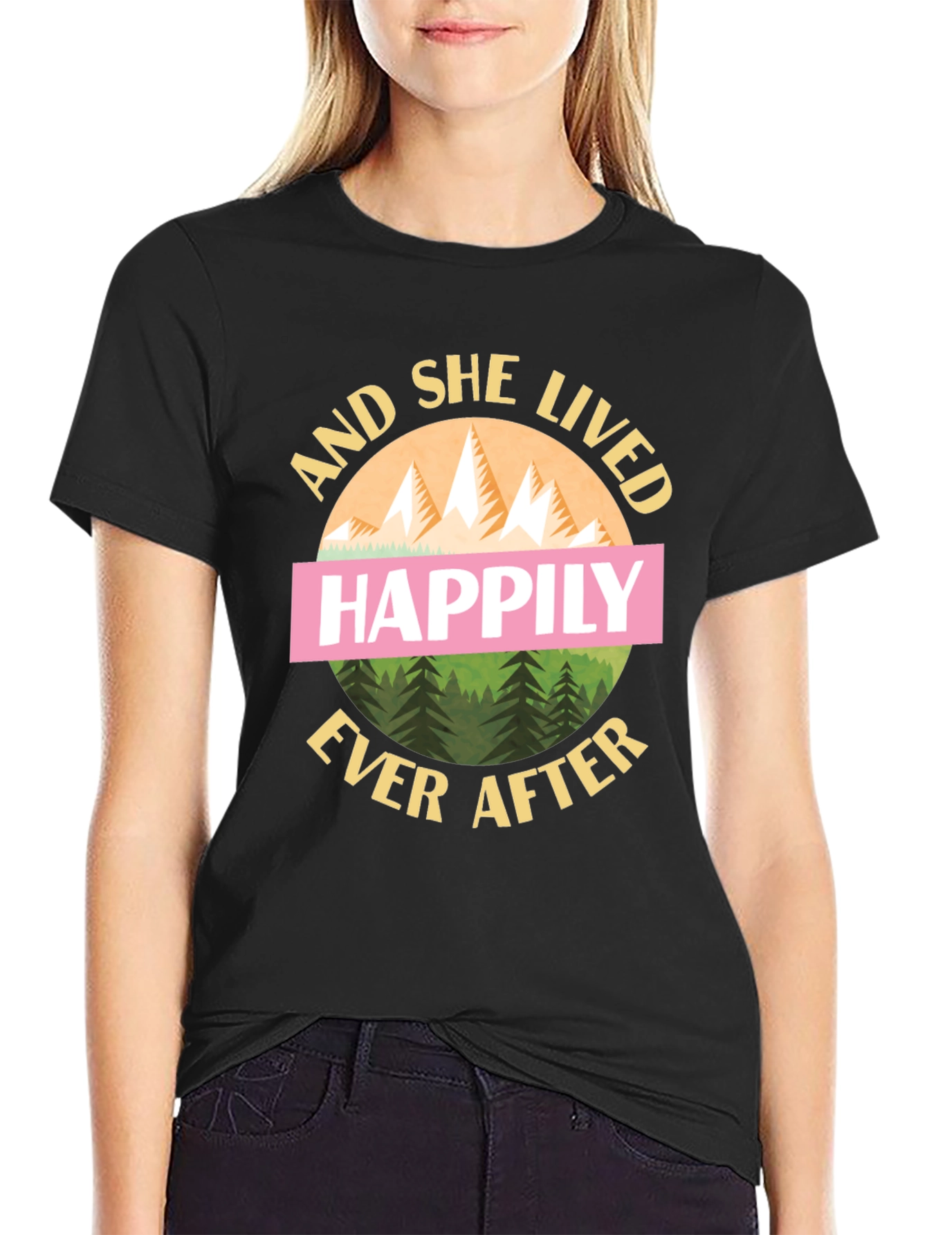 Black Happily Ever After Graphic Tee - Mountain Design T-Shirt view 2