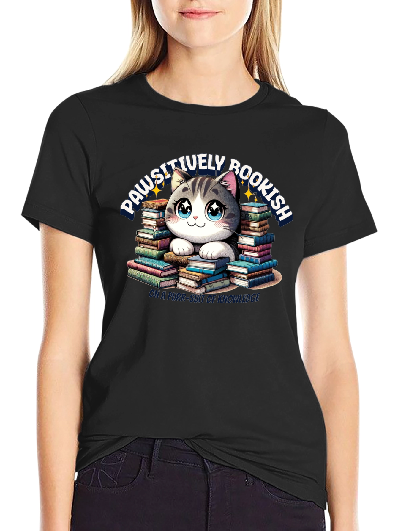 Black Pawsitively Bookish T-Shirt view 2
