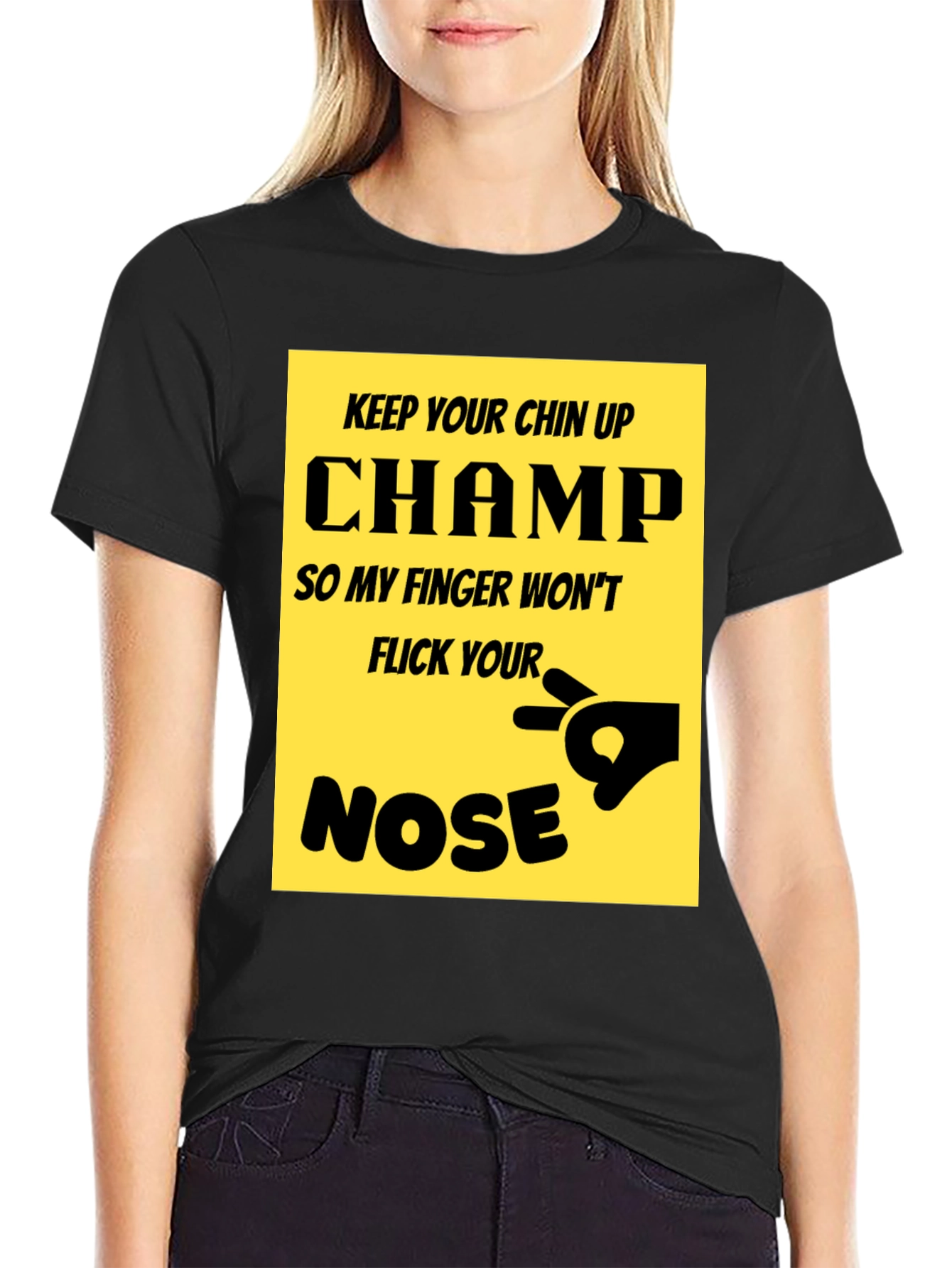 Black Keep Your Chin Up Champ T-Shirt Funny Novelty Tee view 2