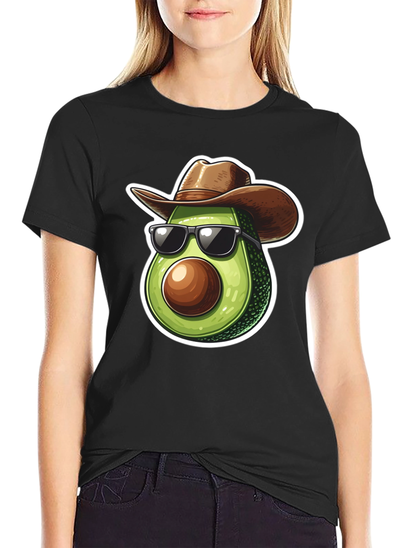 Black Cool Avocado Cowboy Graphic Tee - Black T-Shirt view 2