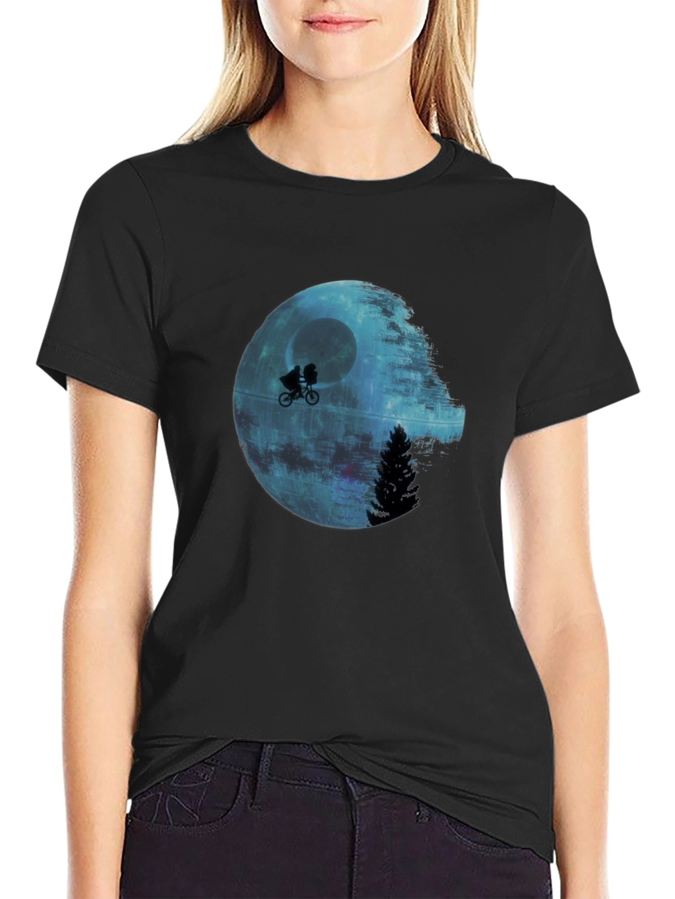 Black Star Wars Death Star E.T. Parody Black T-Shirt view 2