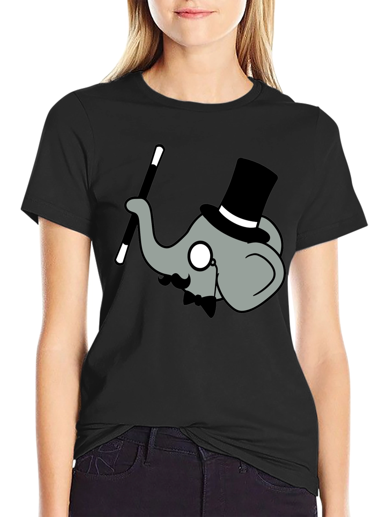 Black Elephant Magician Graphic Tee - Whimsical Cotton Shirt view 2