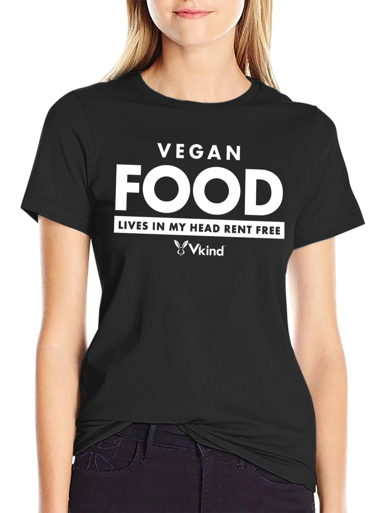 Black Vegan Food T-Shirt - Lives in My Head Rent Free view 2
