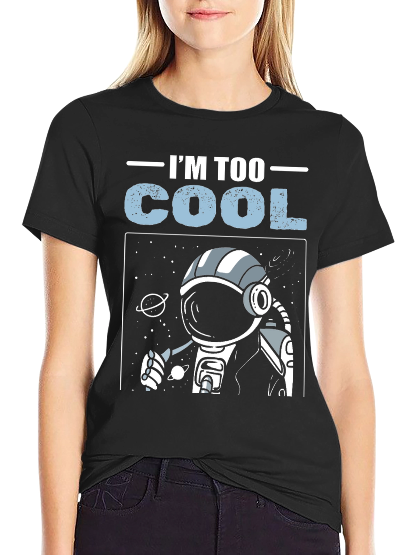 Black I'm Too Cool Astronaut Graphic T-Shirt view 2