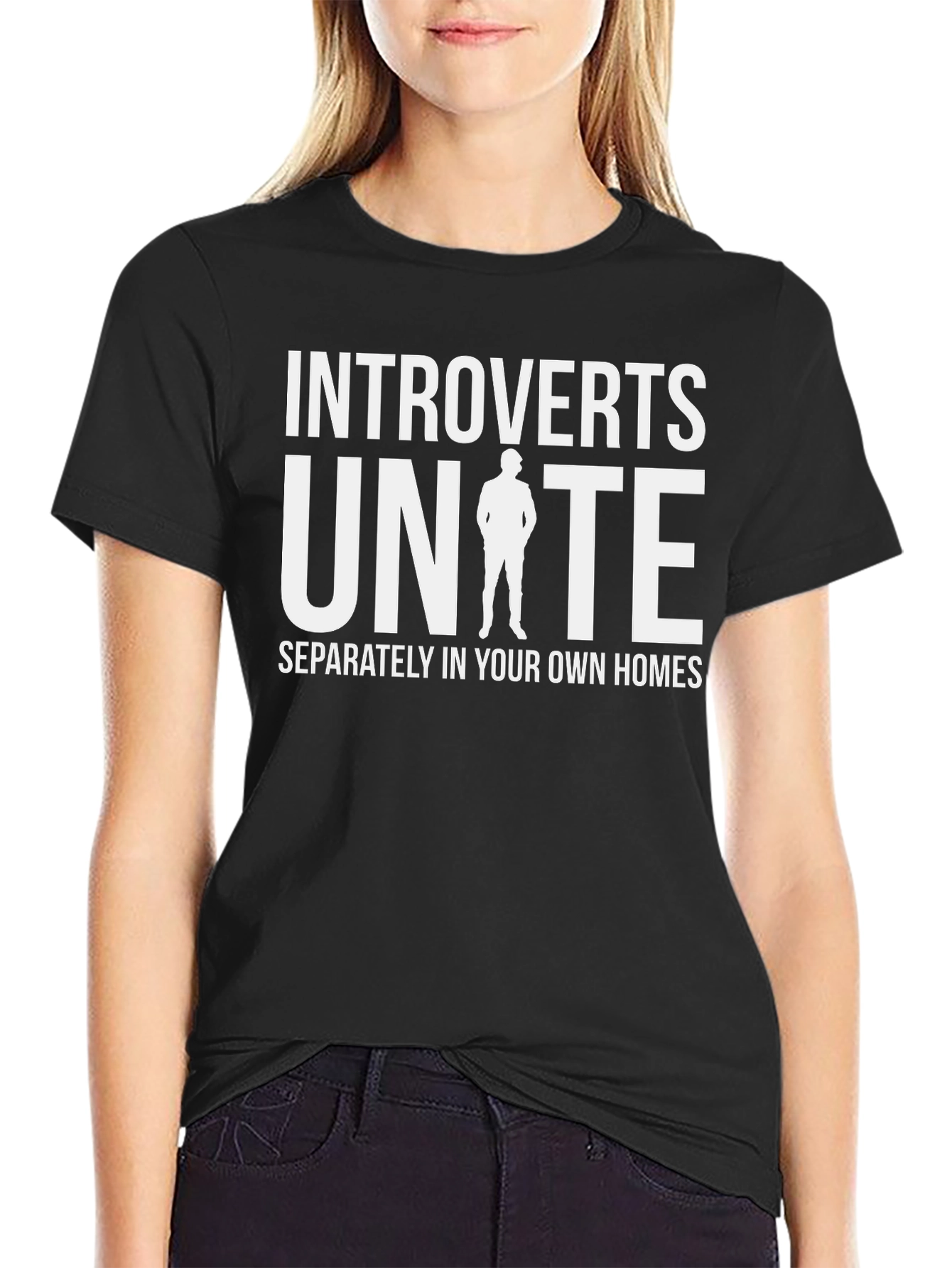 Black Introverts Unite T-Shirt - Separately at Home! view 2