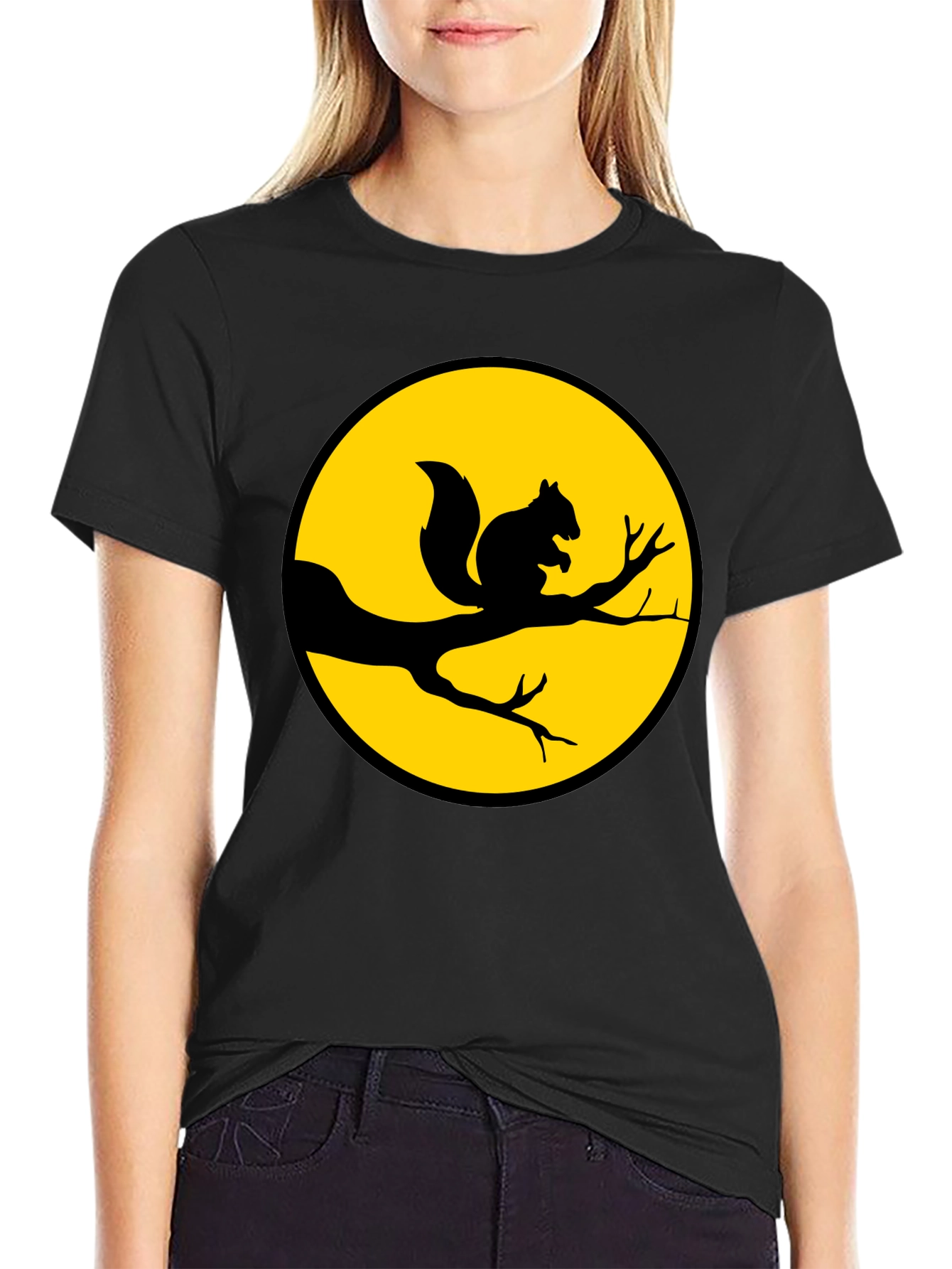 Black Squirrel Silhouette T-Shirt - Nature Inspired Graphic Tee view 2