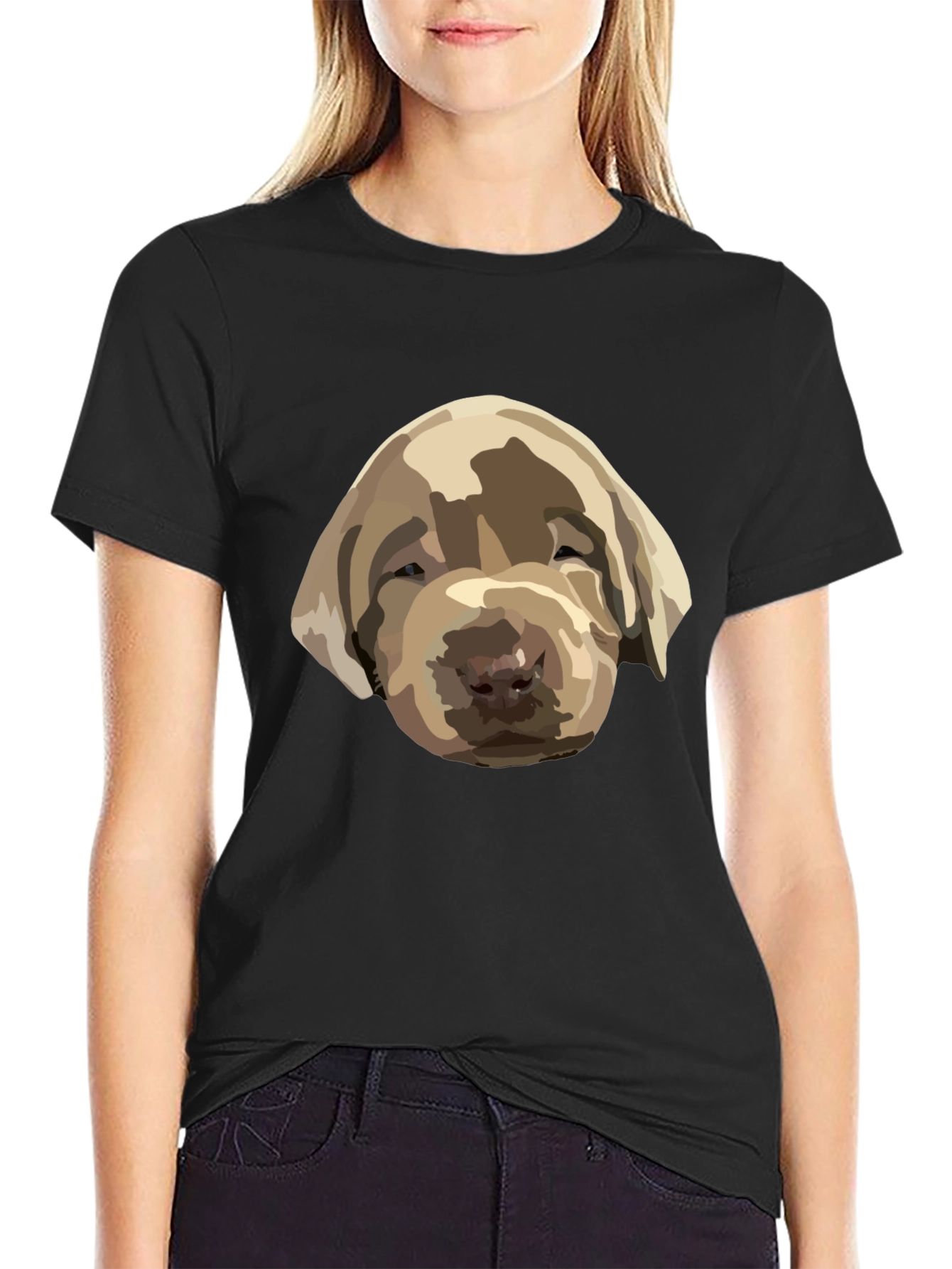 Black Dog Puppy Graphic Print Black T-Shirt view 2