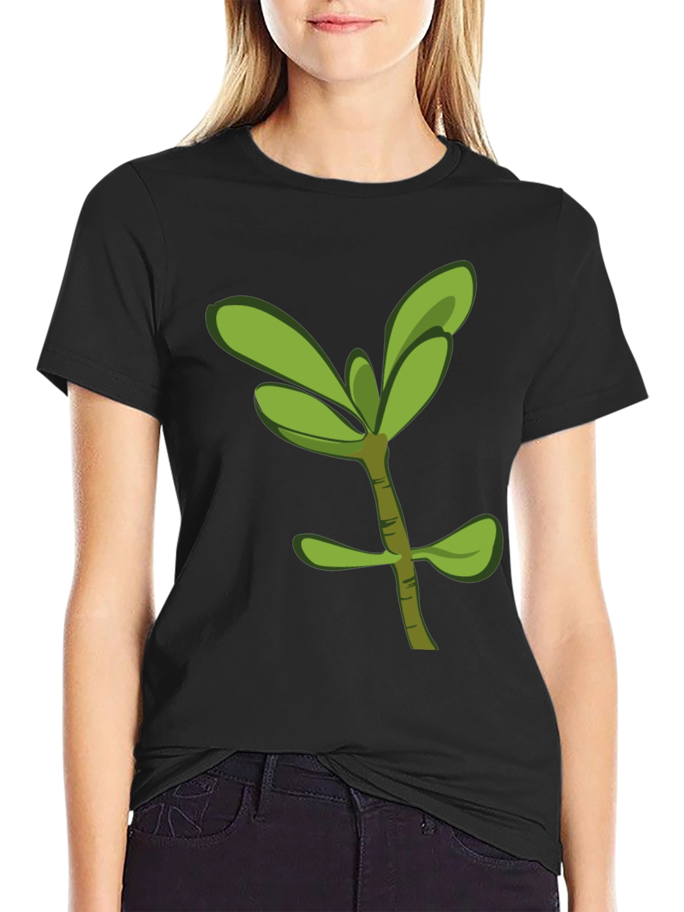 Black Green Sprout Graphic T-Shirt - Casual Style view 2