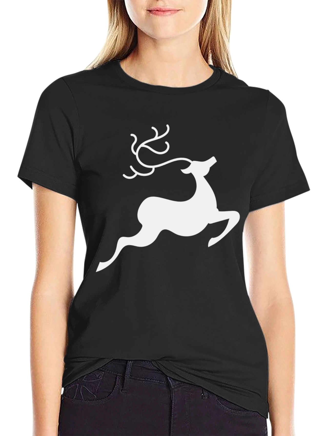 Black Reindeer Graphic Tee - Black Holiday Shirt view 2