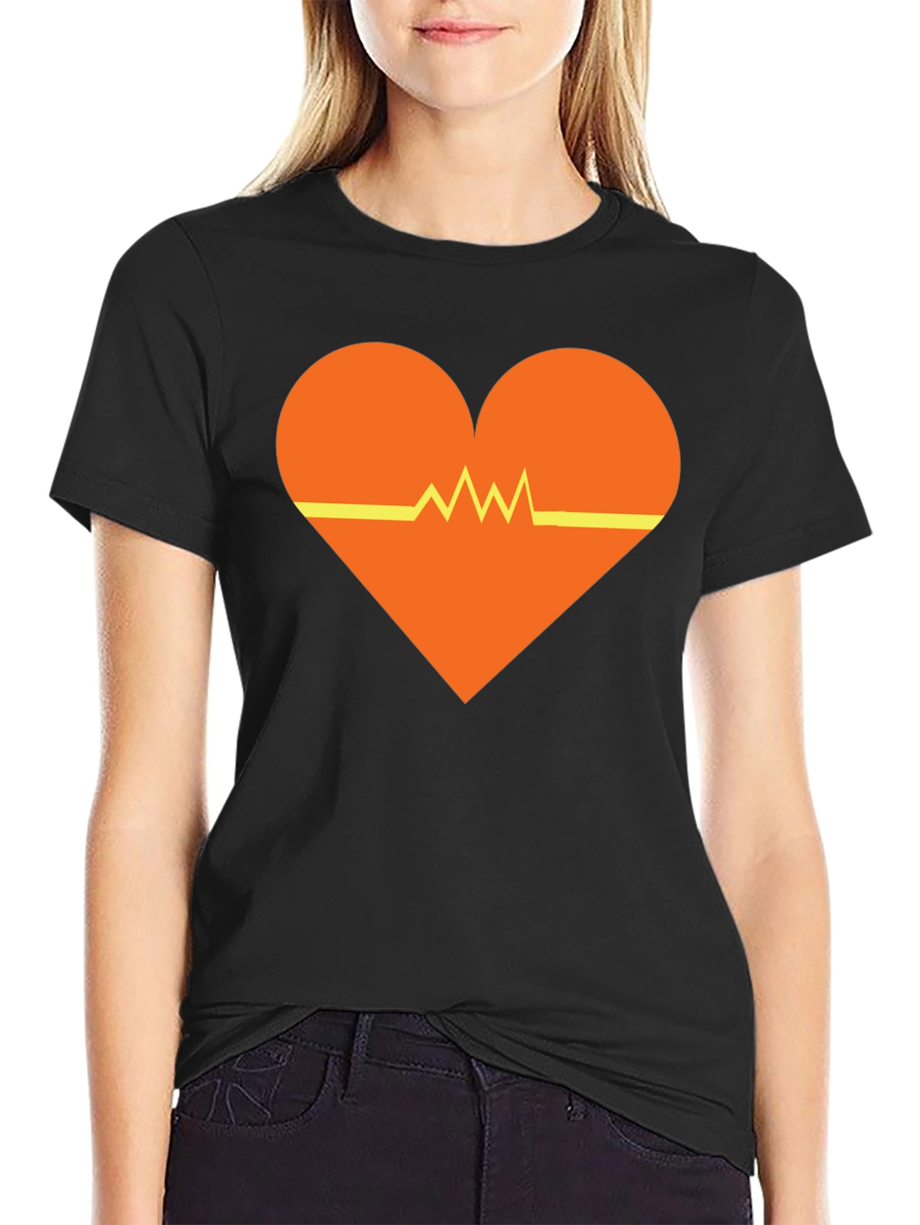 Black Heartbeat Heart Graphic Tee - Black Unisex T-Shirt view 2