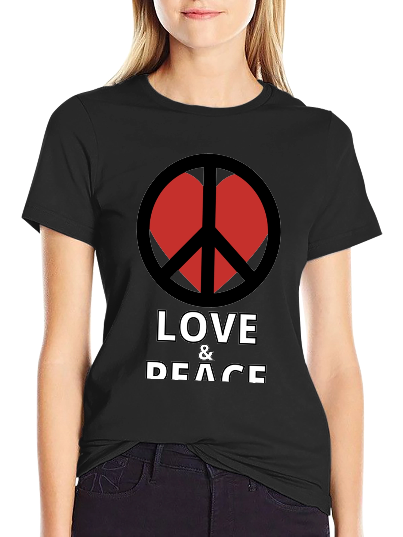 Black Love & Peace T-Shirt - Black Crew Neck Graphic Tee view 2