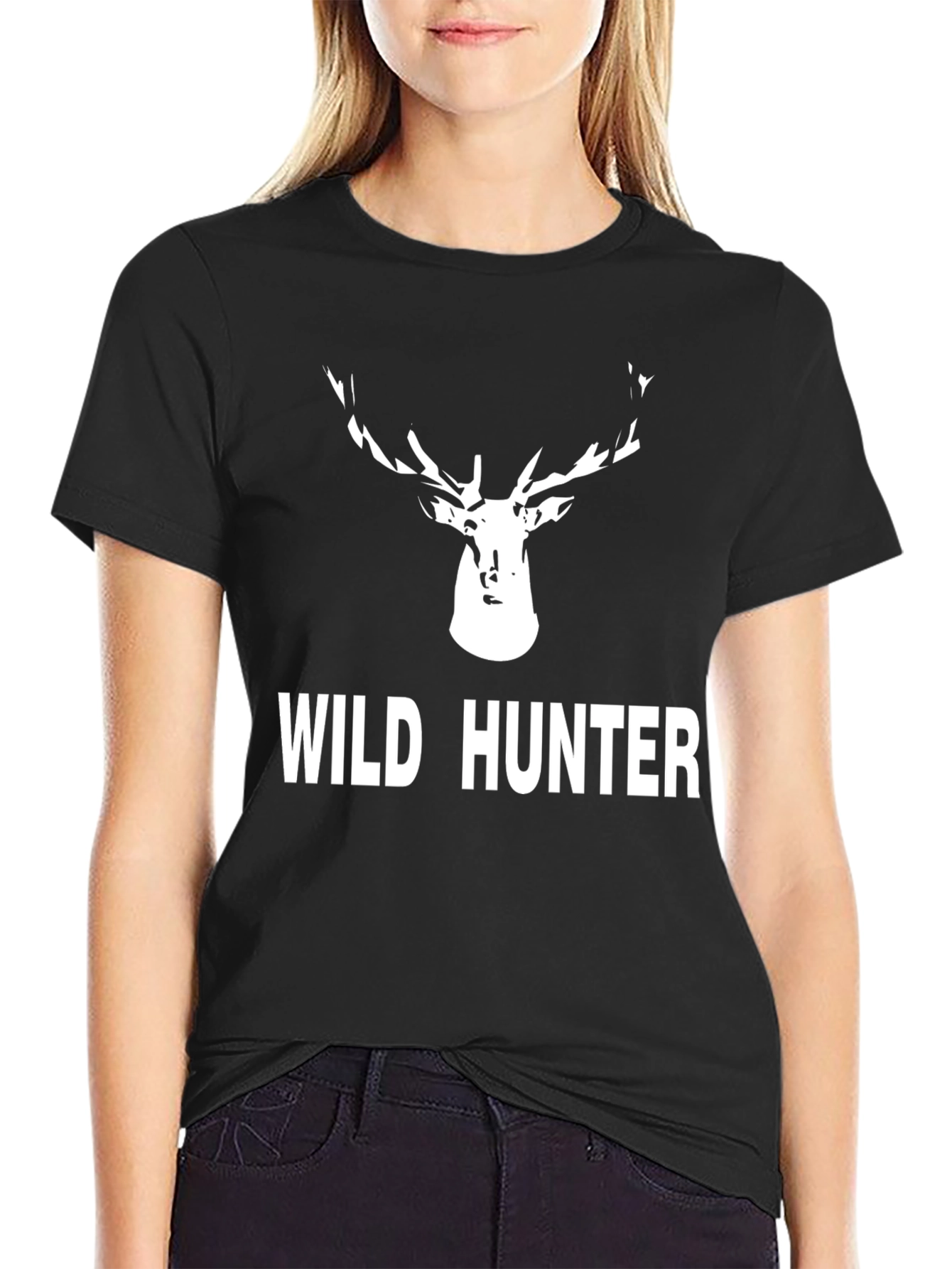 Black Wild Hunter Deer Graphic Tee - Black Cotton Blend view 2