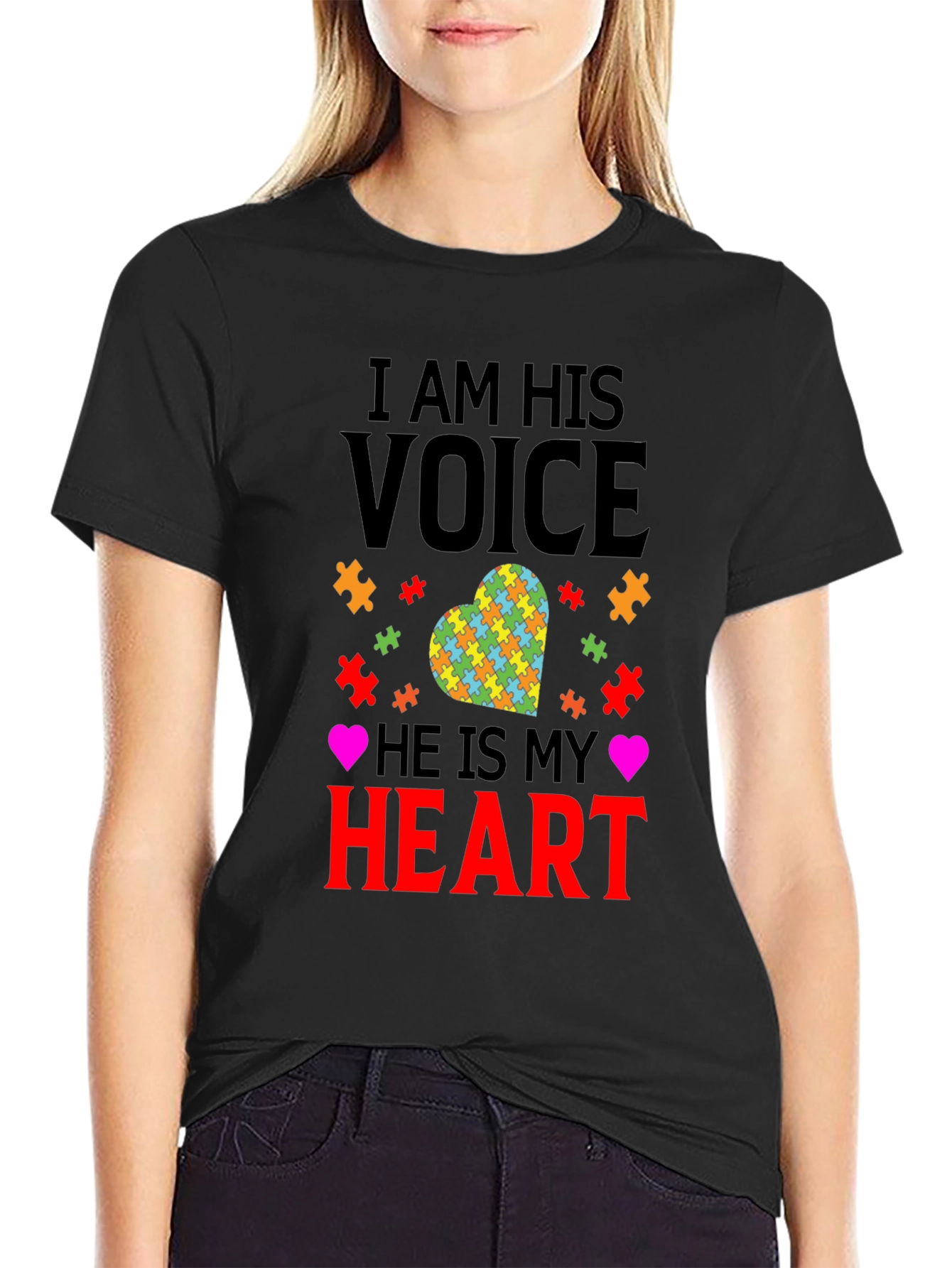 Black Autism Awareness T-Shirt - I Am His Voice view 2