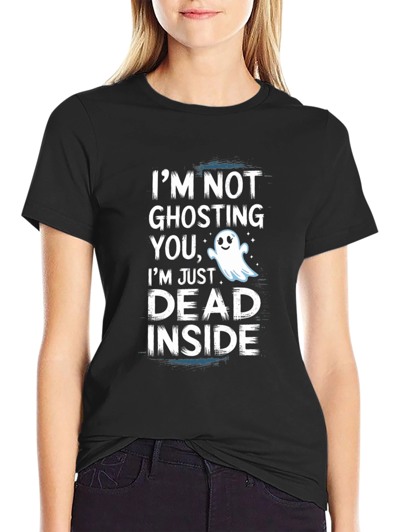 Black Dead Inside Ghost Graphic Tee - Funny Halloween Shirt view 2