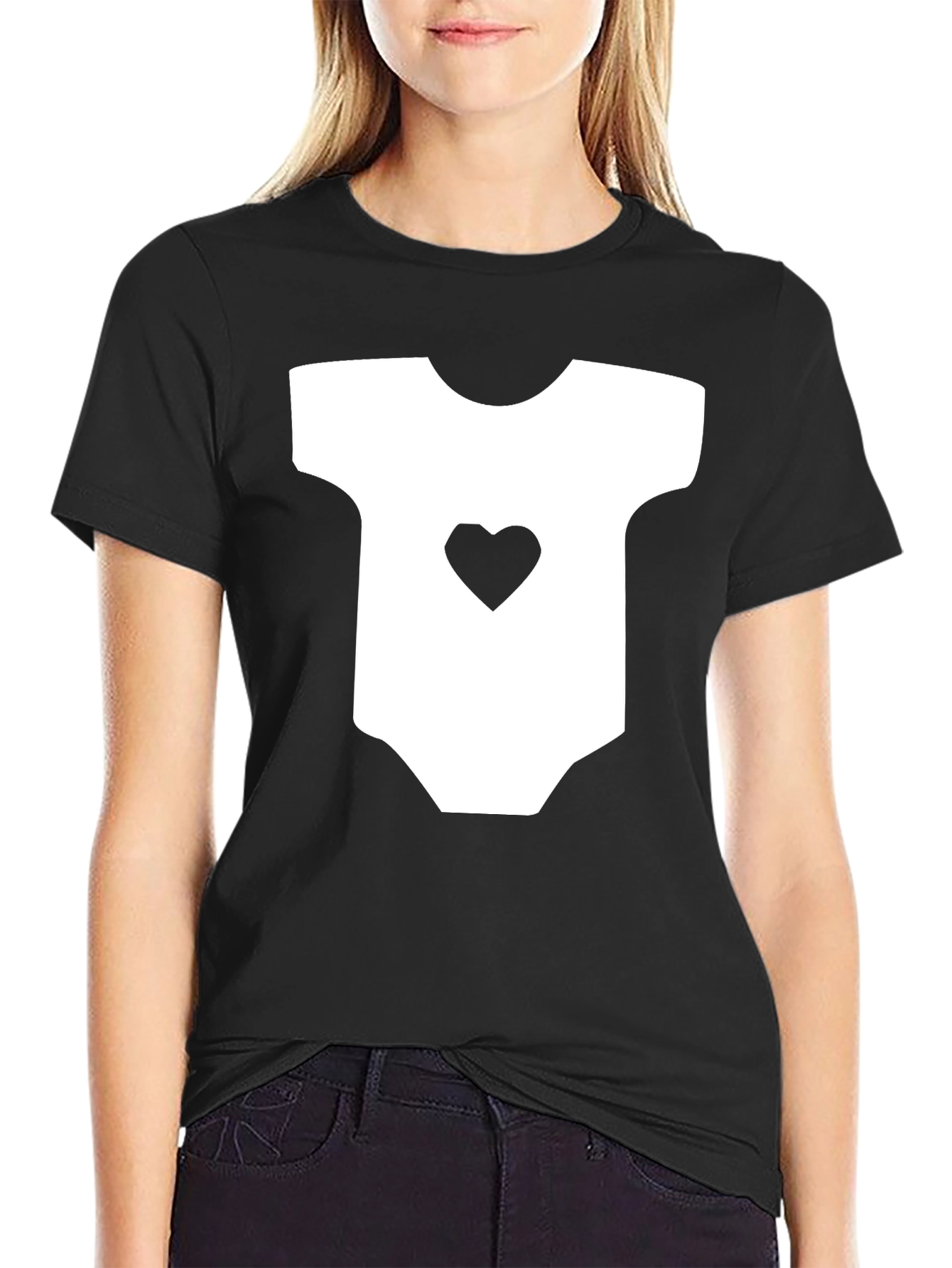 Cute Baby Onesie Heart Graphic Black T-Shirt - 2