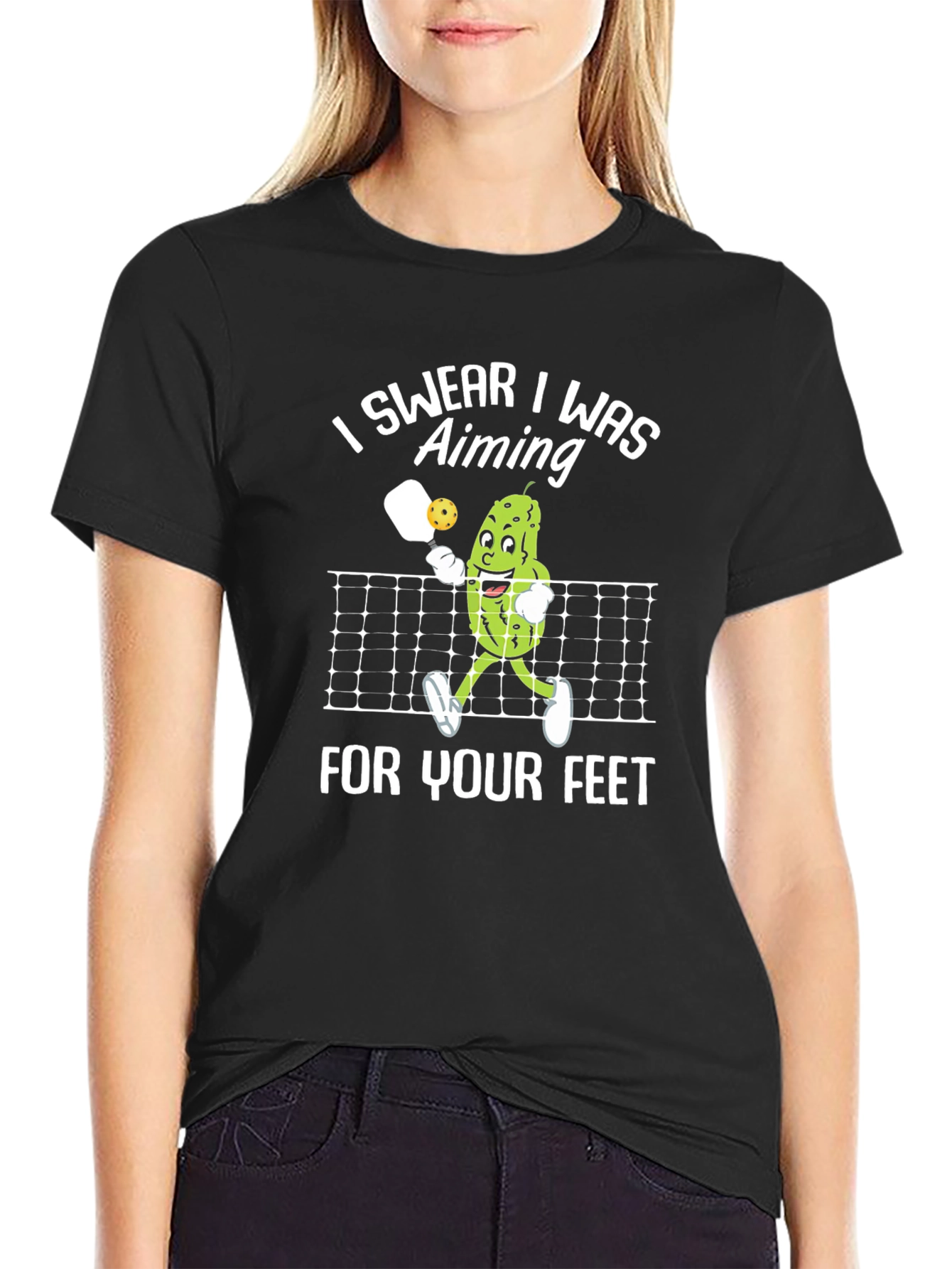 Black Pickleball Aiming T-Shirt: Funny Design view 2