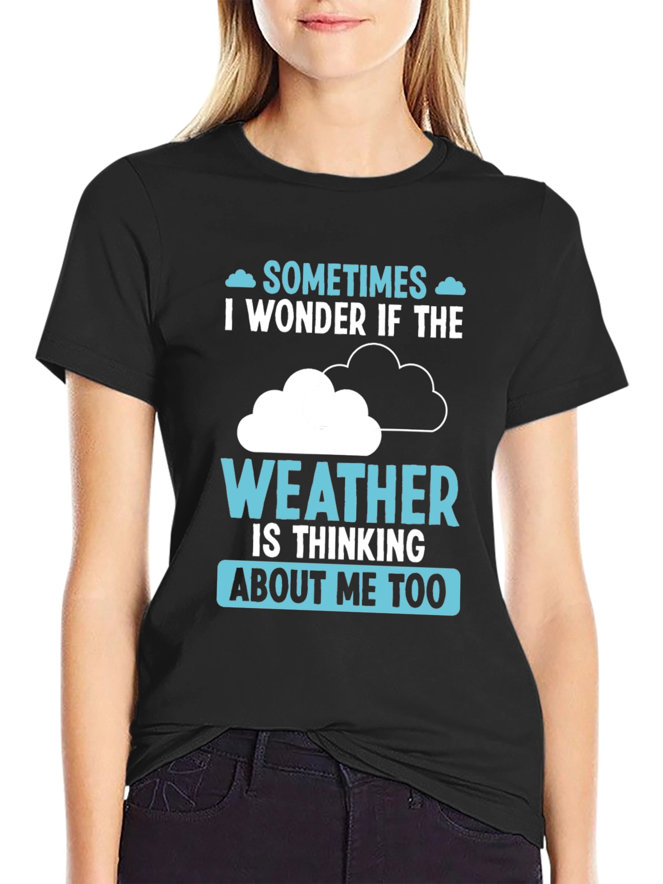 Black Weather Thinking Funny Graphic T-Shirt view 2