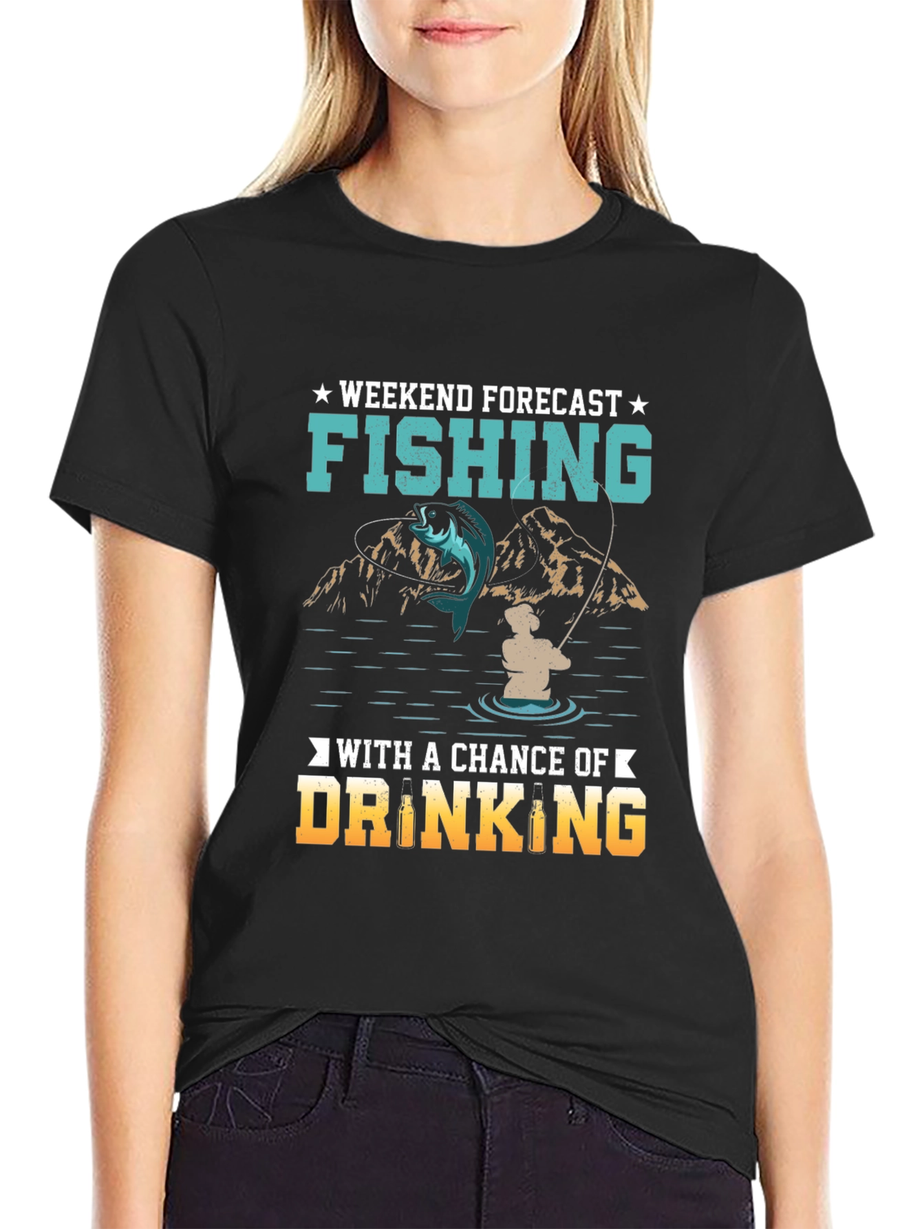 Black Fishing & Drinking Weekend Forecast T-Shirt view 2