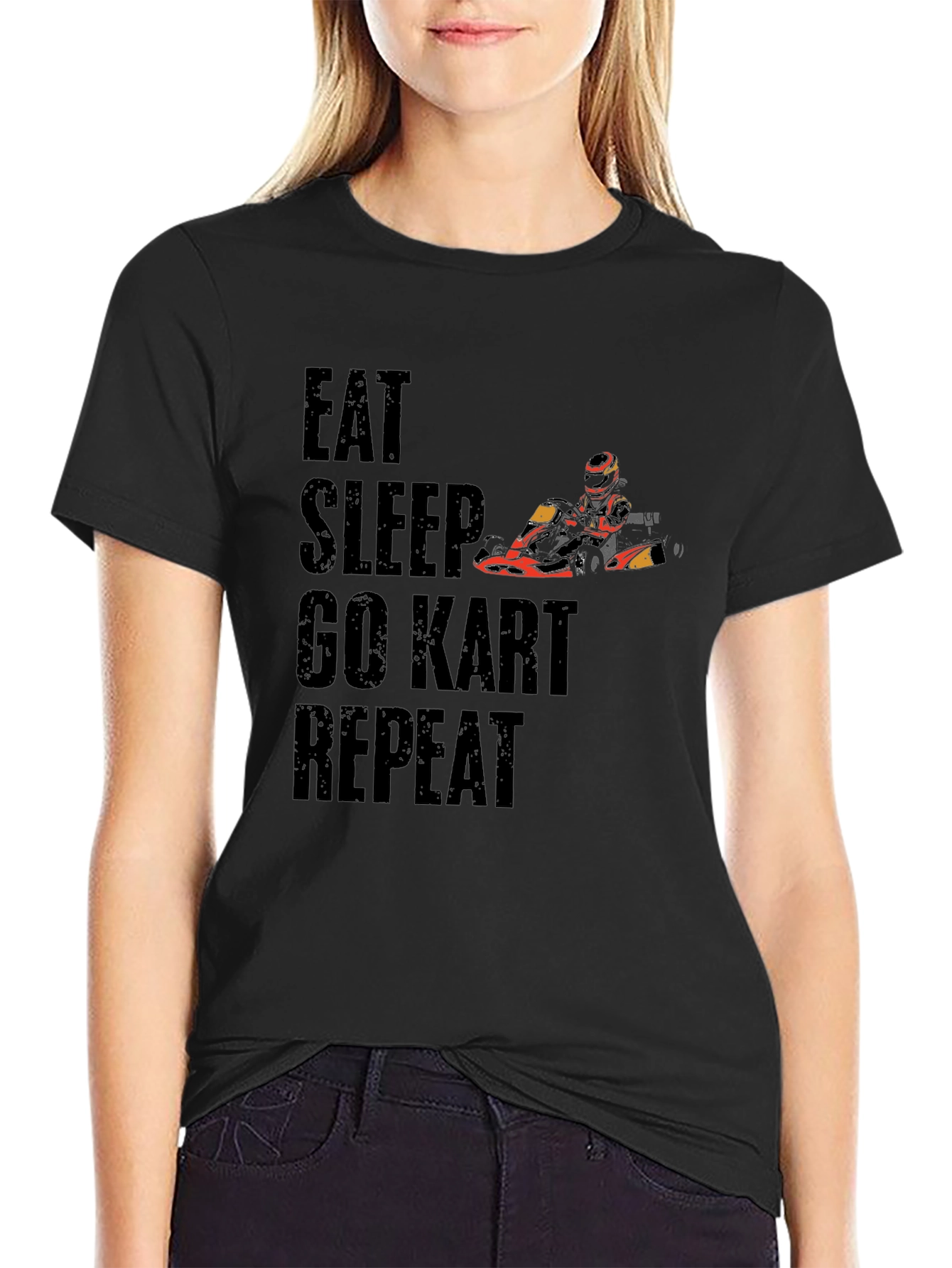 Black Eat Sleep Go Kart Repeat Graphic T-Shirt view 2