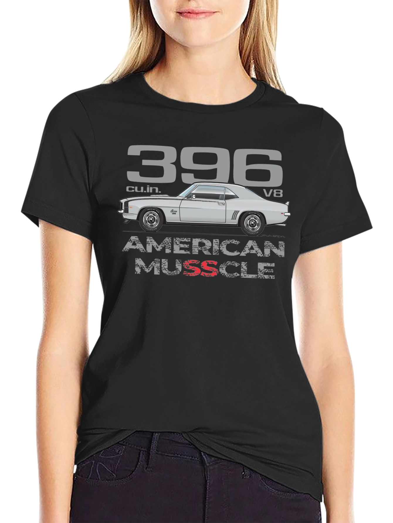 Black 396 American Muscle Car T-Shirt view 2