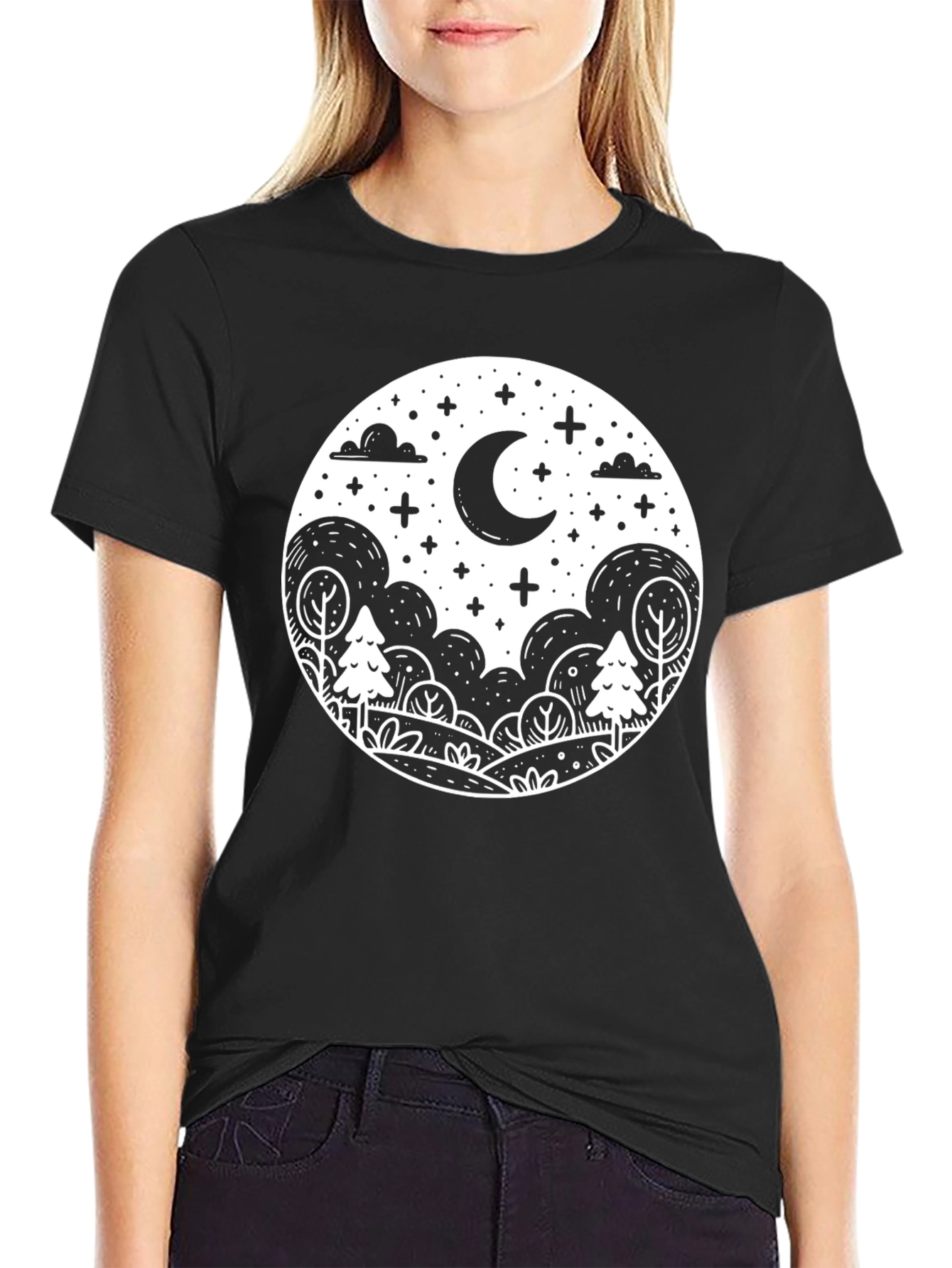 Black Night Sky Graphic Tee - Black Cotton Shirt view 2