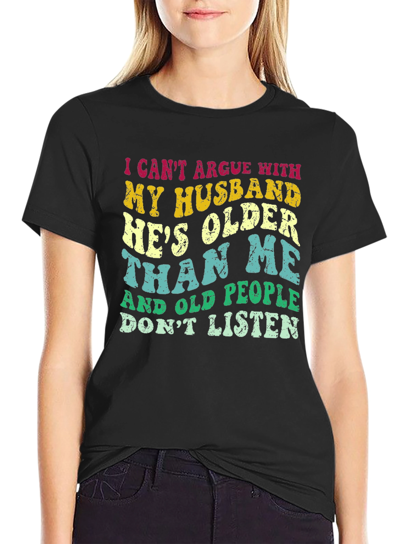 Black Funny Husband T-Shirt: "He's Older Than Me" view 2
