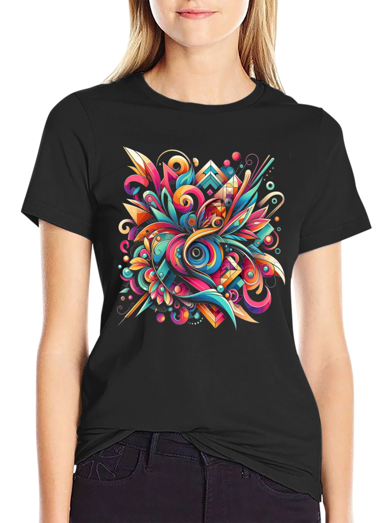 Black Psychedelic Abstract Art Black T-Shirt view 2
