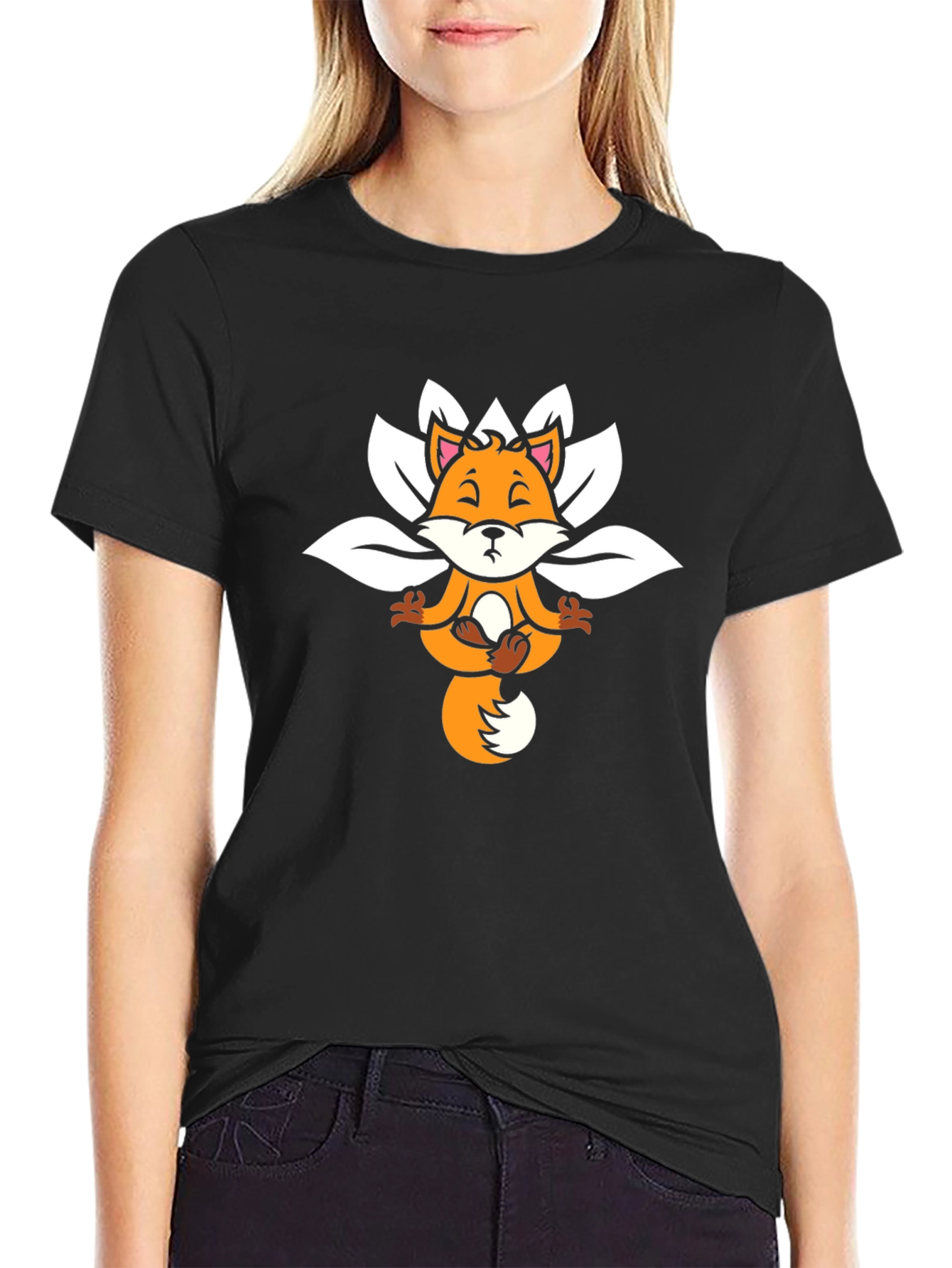 Black Meditating Fox Graphic Tee view 2