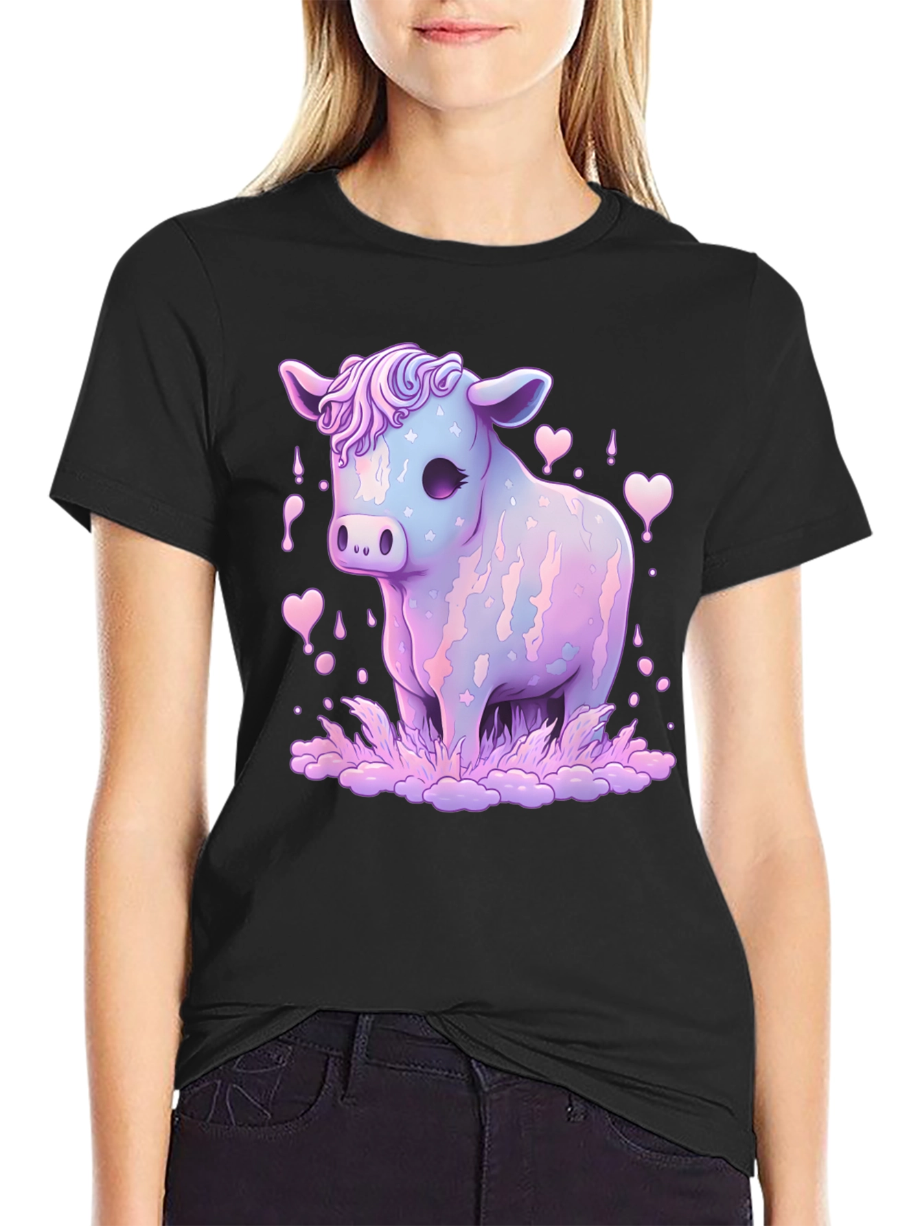 Black Pastel Cow Graphic Tee view 2