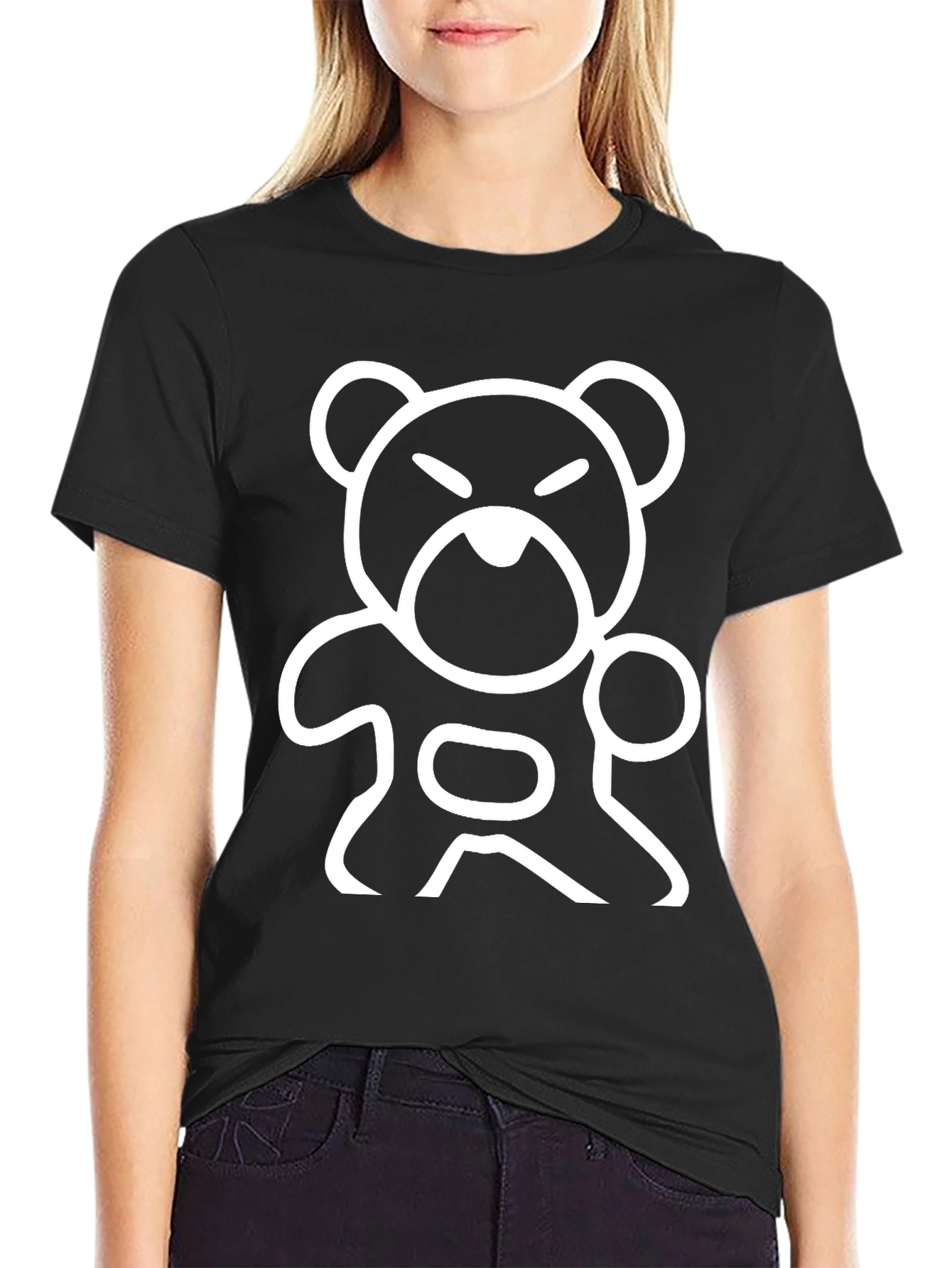 Black Men's Black T-Shirt with White Bear Graphic view 2