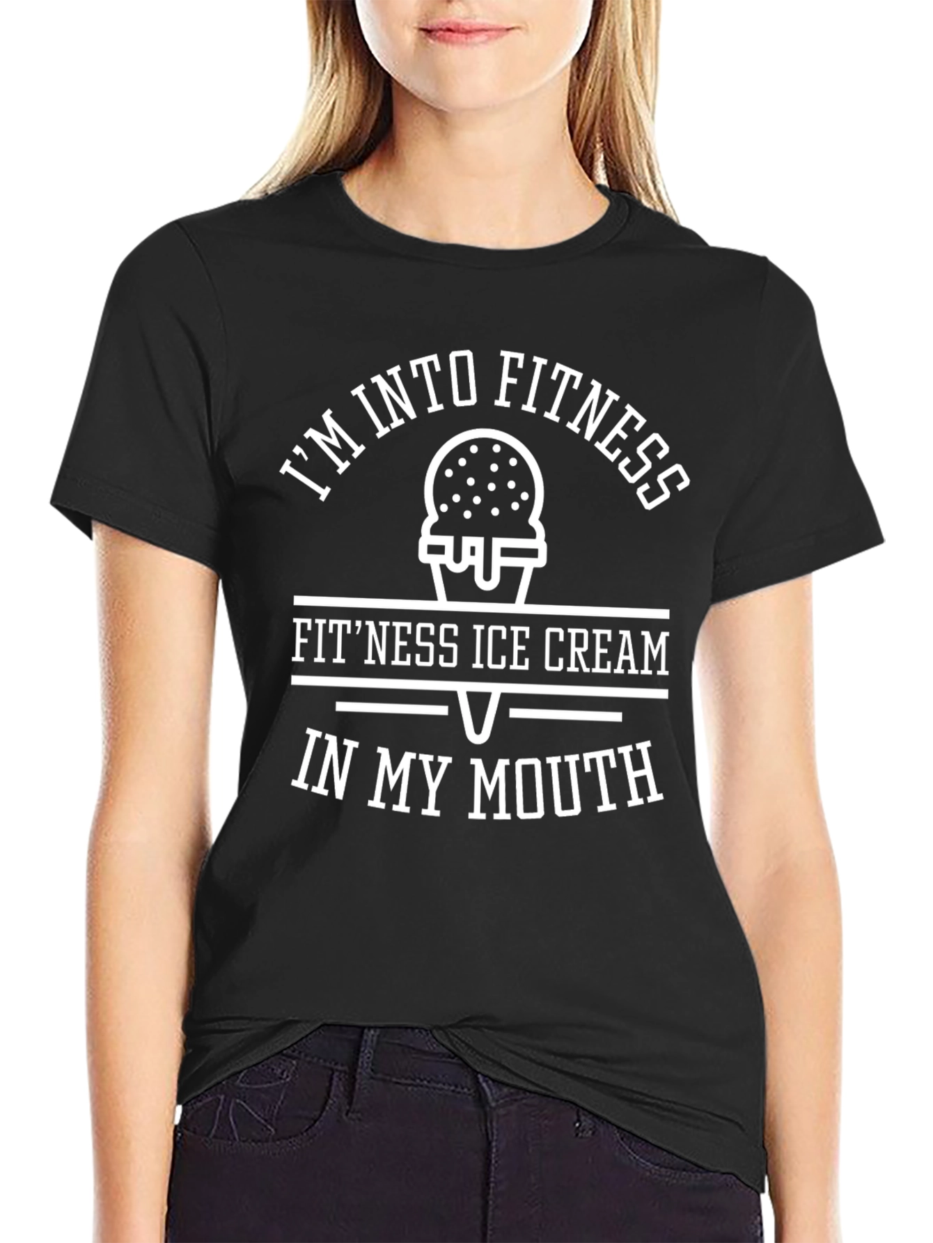 Black I'm Into Fitness T-Shirt Ice Cream Mouth Funny view 2