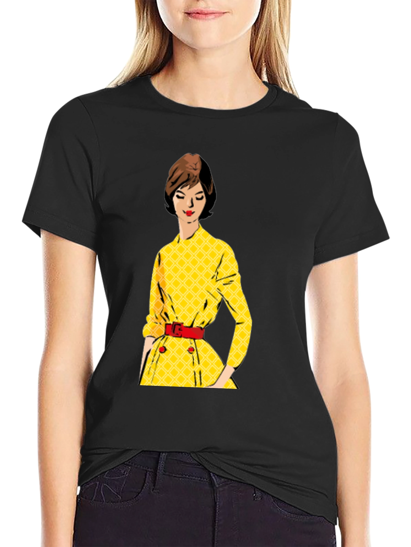 Black Retro Yellow Dress T-Shirt view 2