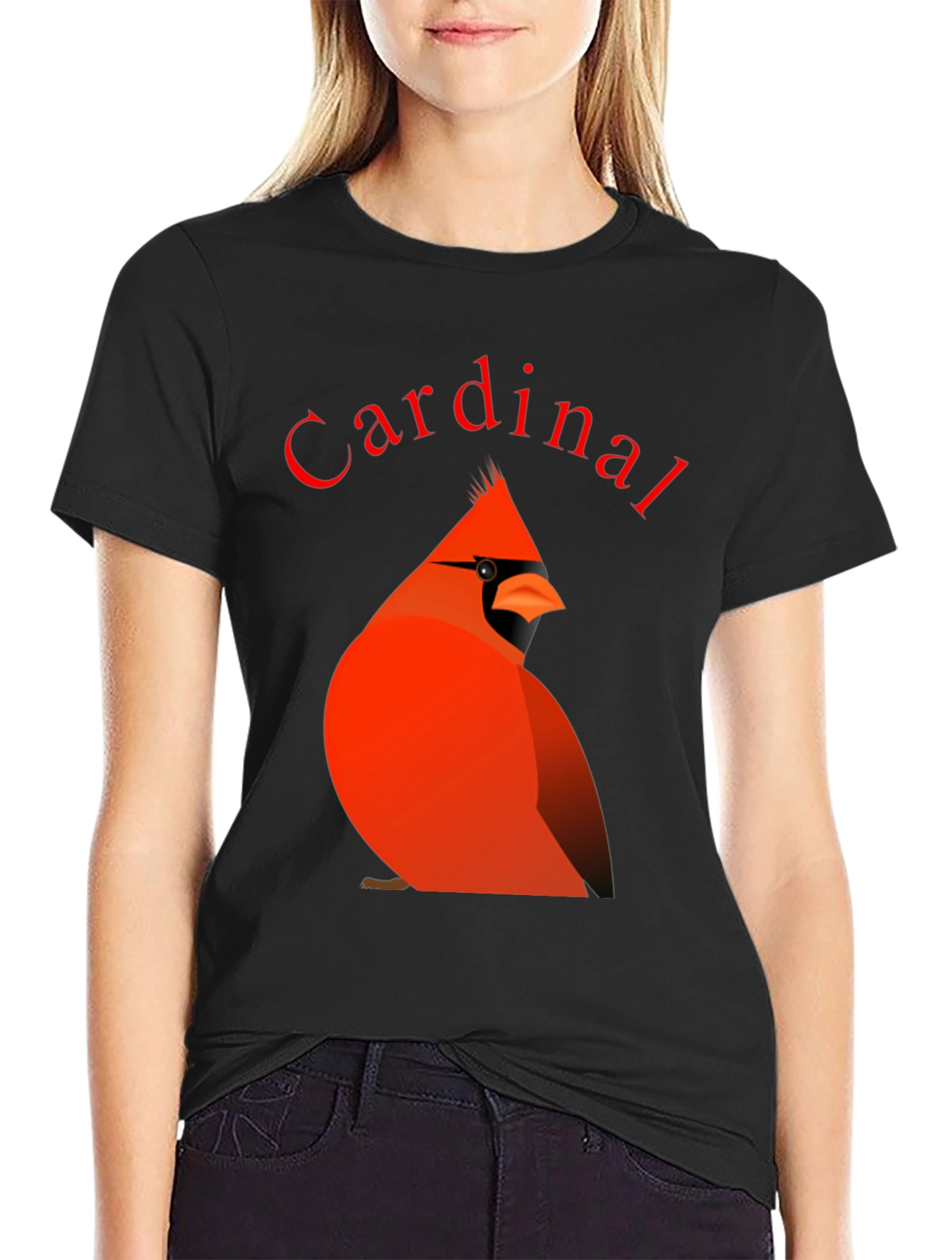 Black Cardinal Bird Graphic Tee - Black Cotton T-Shirt view 2