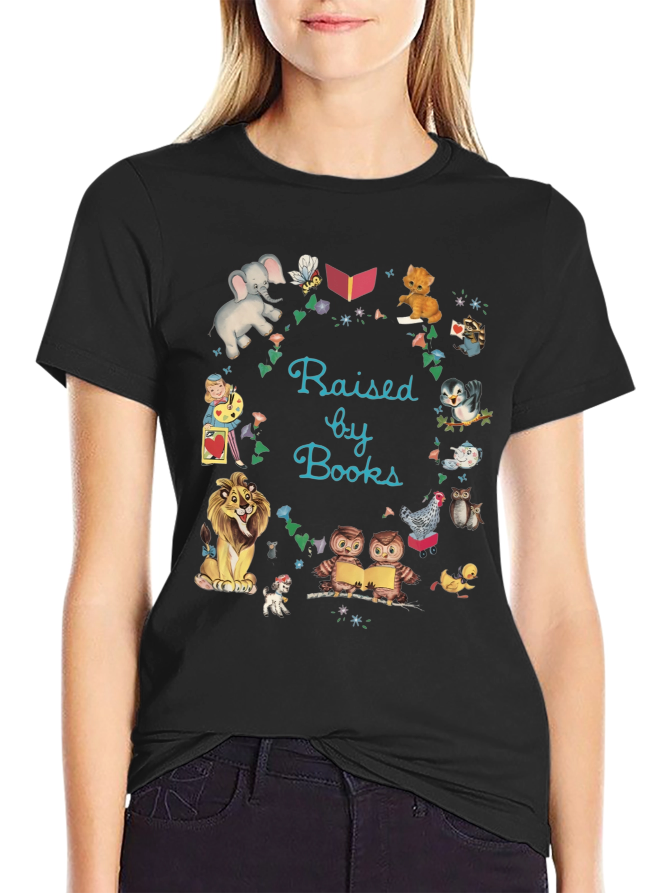 Black Raised By Books Graphic Tee view 2