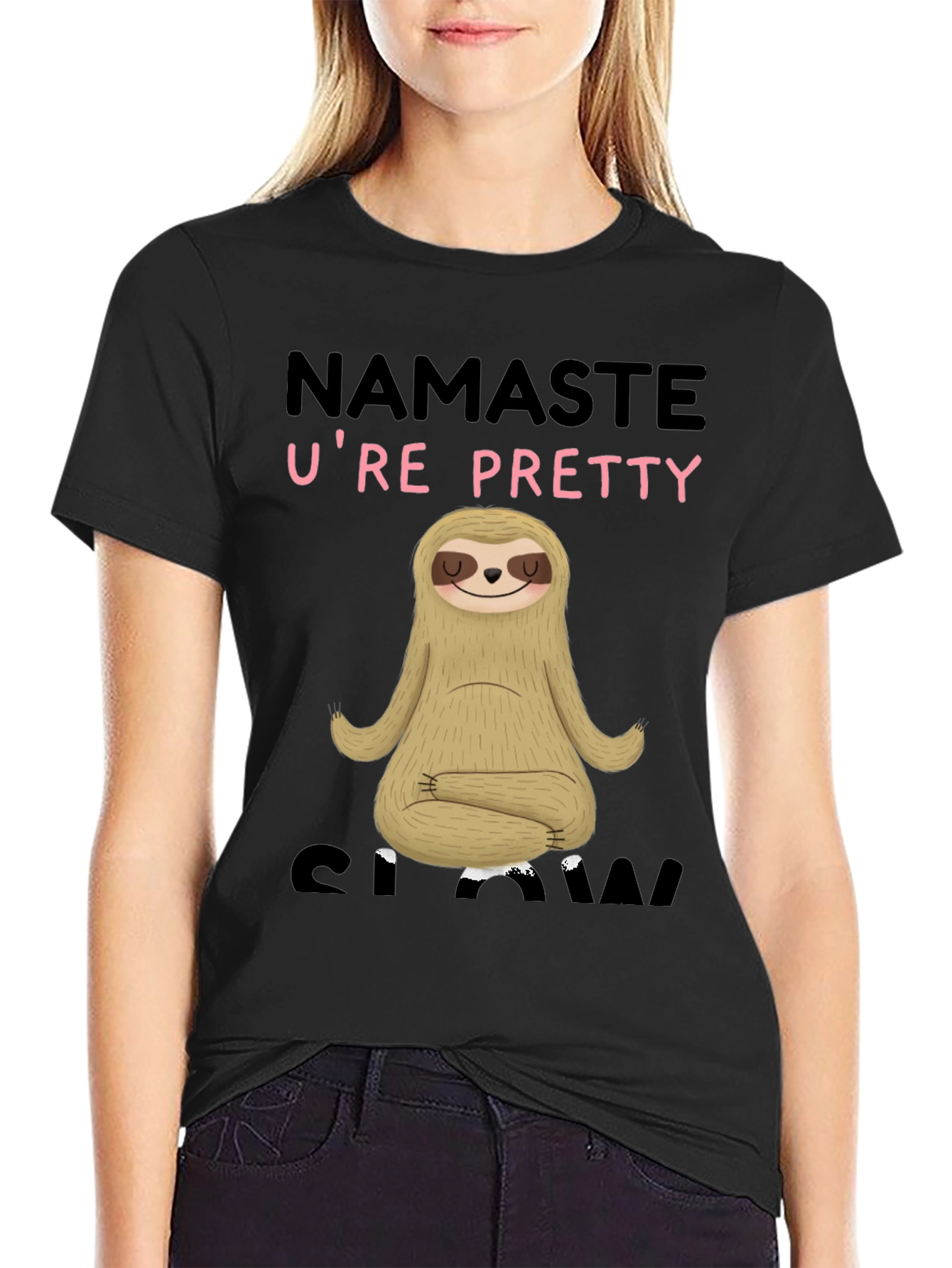 Black Namaste U're Pretty Sloth T-Shirt - Relaxed Fit view 2