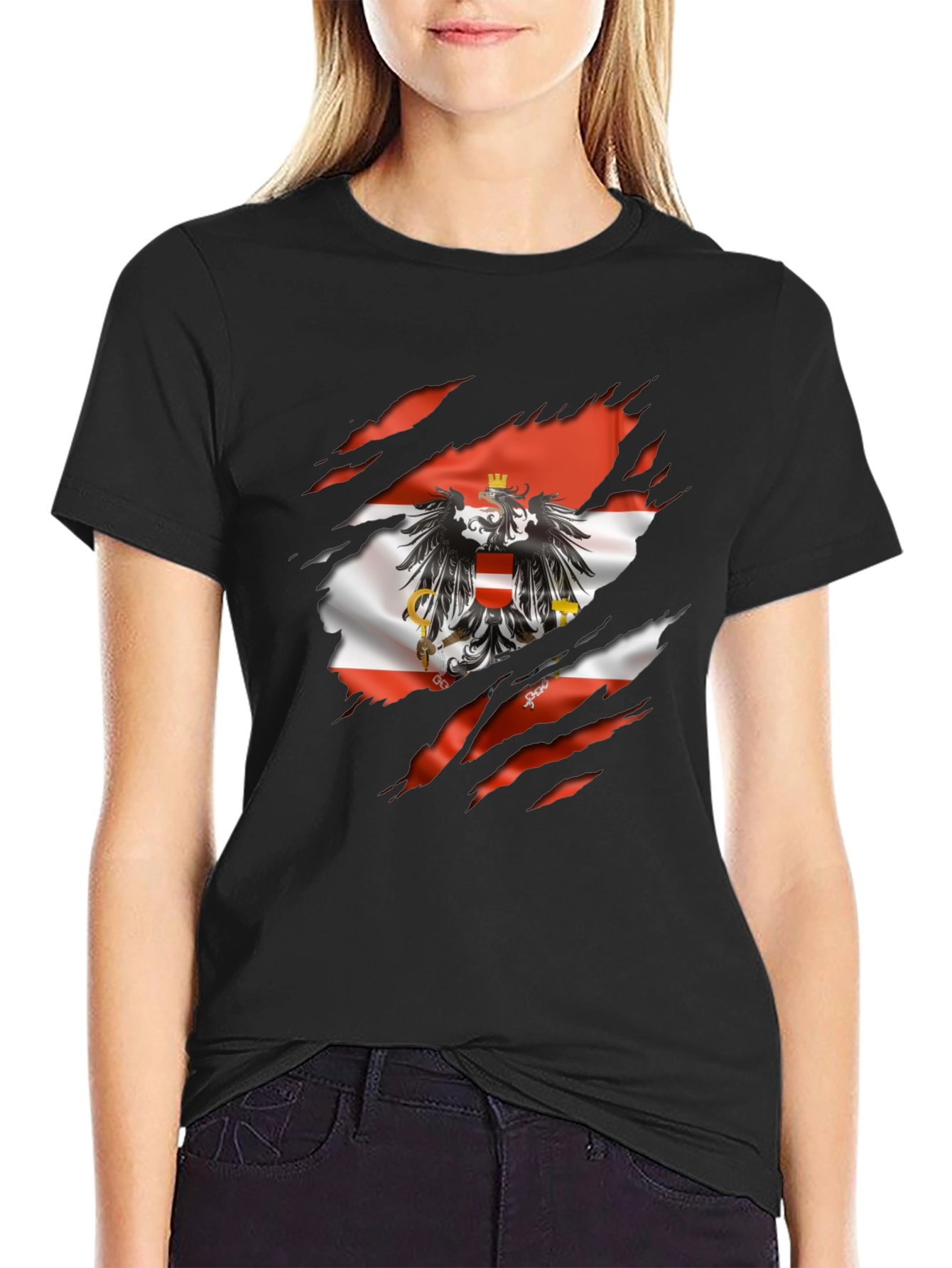 Black Austria Flag Eagle Graphic T-Shirt view 2