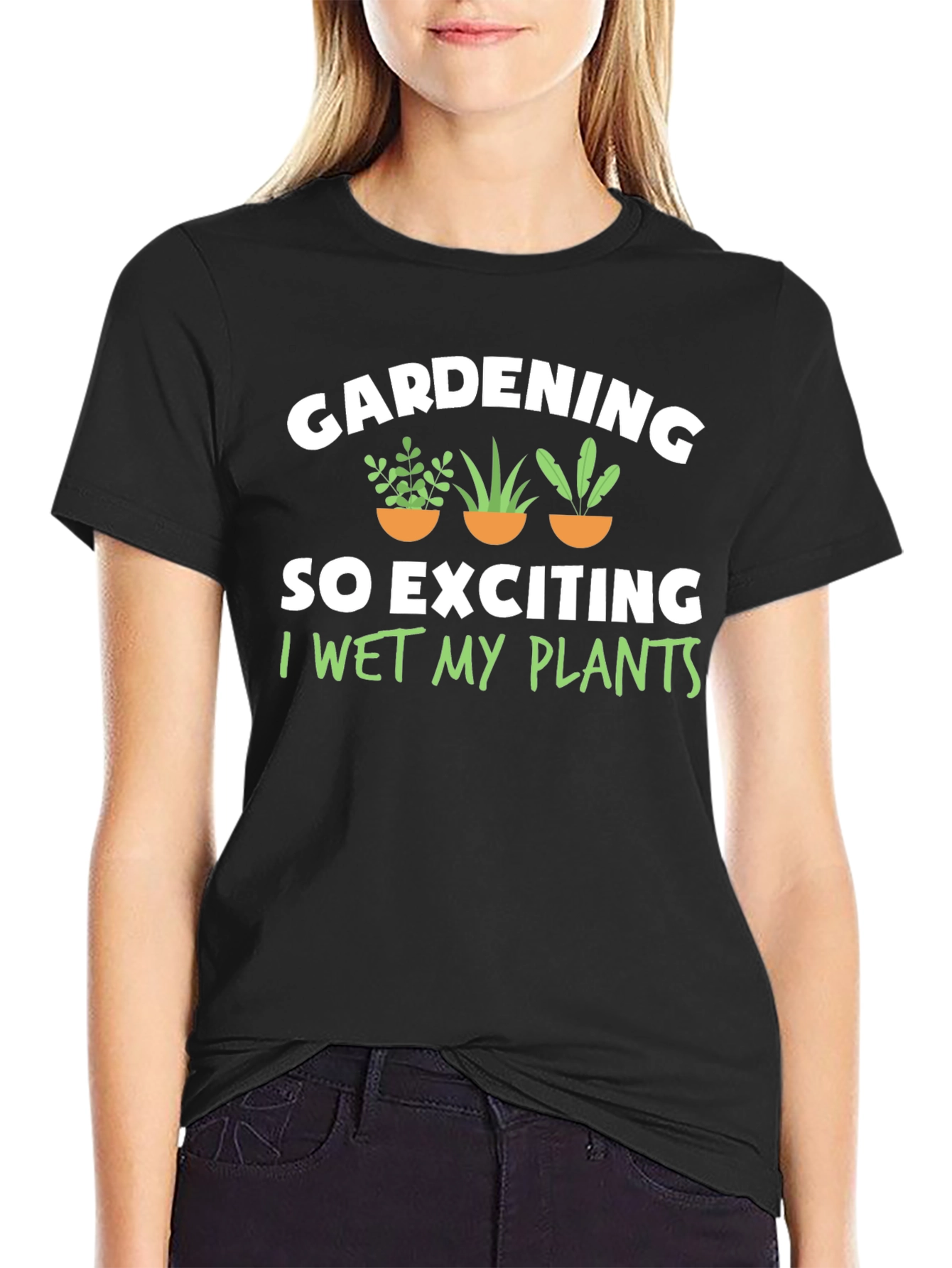Black Gardening Humor T-Shirt - I Wet My Plants view 2