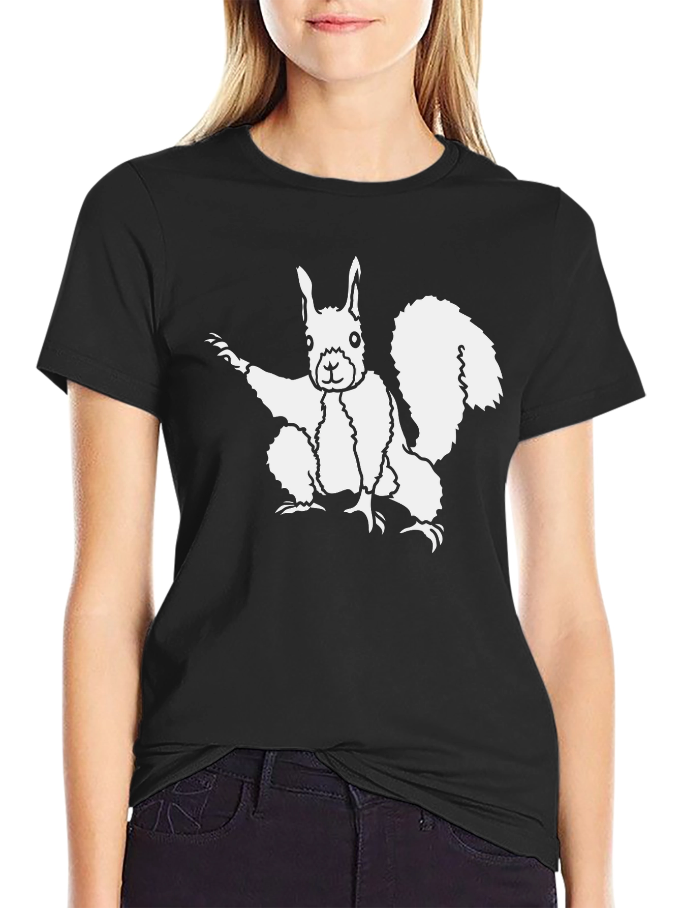 Black Squirrel Graphic Tee - Black Cotton T-Shirt view 2