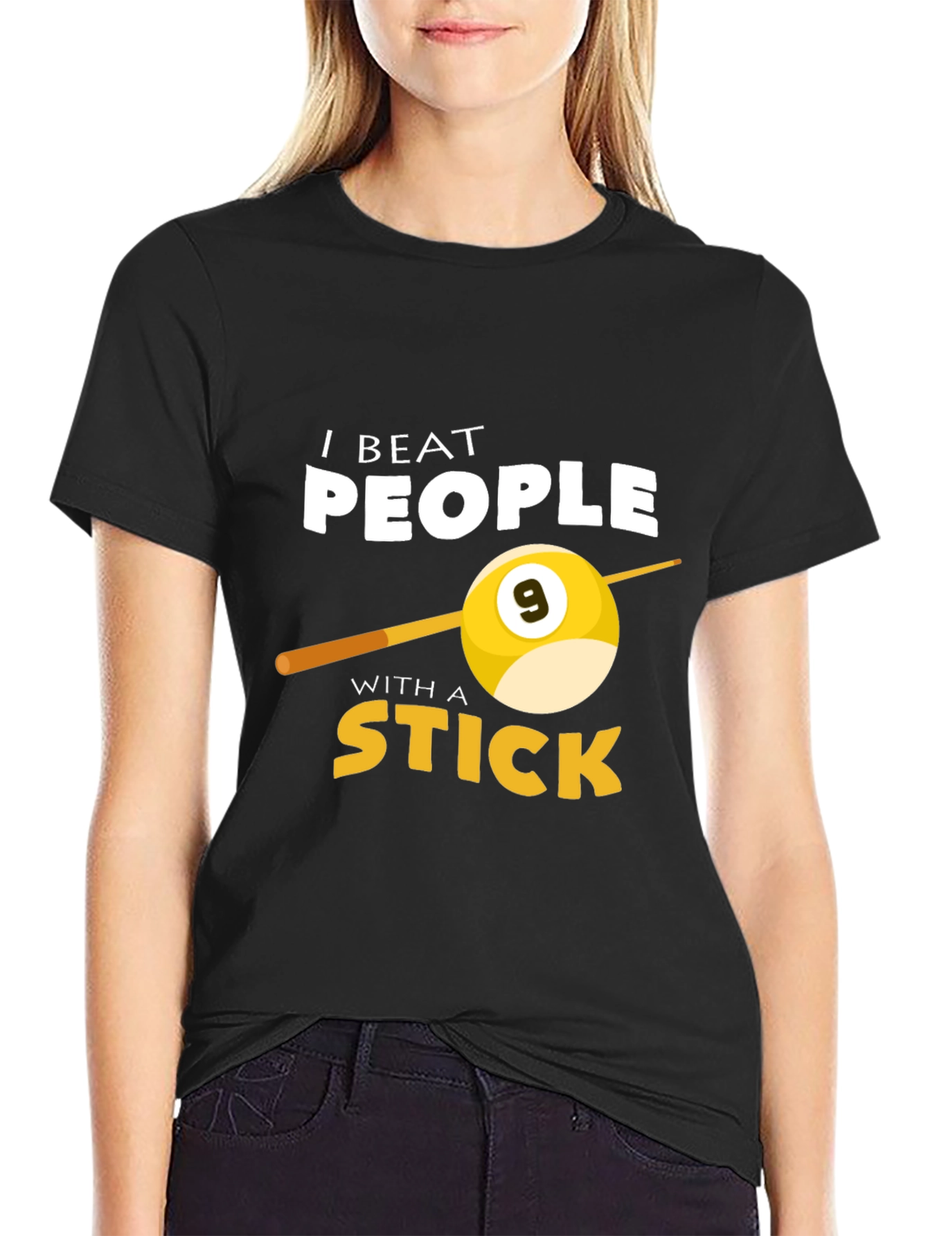 Black I Beat People With A Stick Billiards T-Shirt view 2