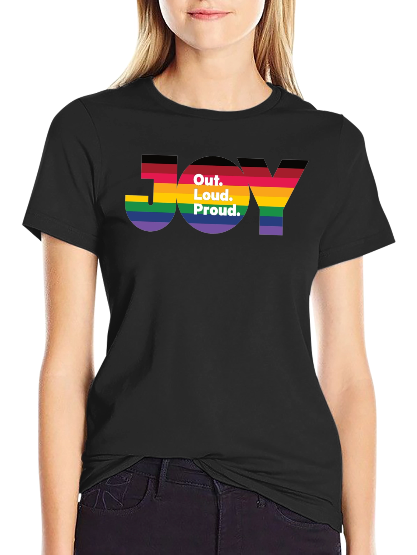 Black Out. Loud. Proud. JOY T-Shirt - Pride Rainbow Tee view 2