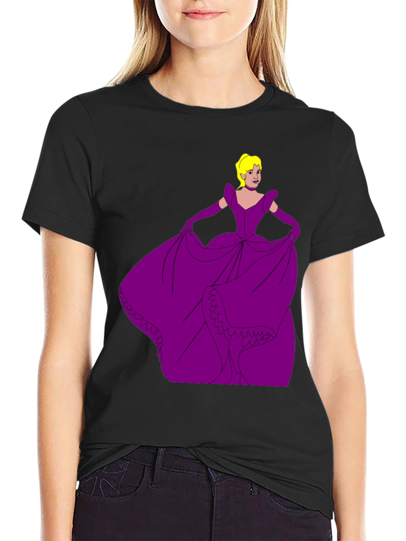 Black Cartoon Princess Graphic Tee view 2