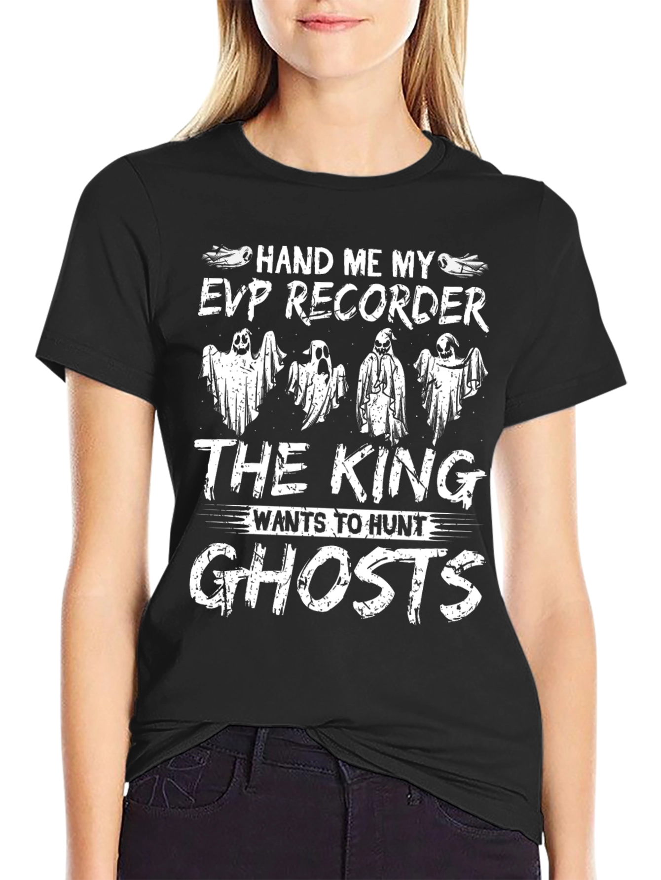 Black EVP Recorder Ghost Hunting T-Shirt view 2
