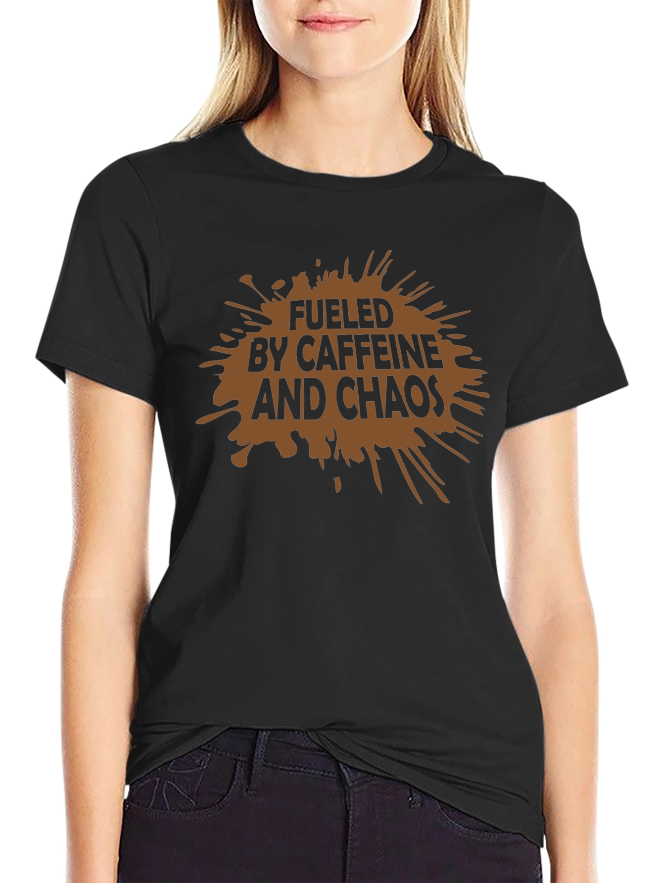 Black Fueled By Caffeine and Chaos T-Shirt - Black view 2