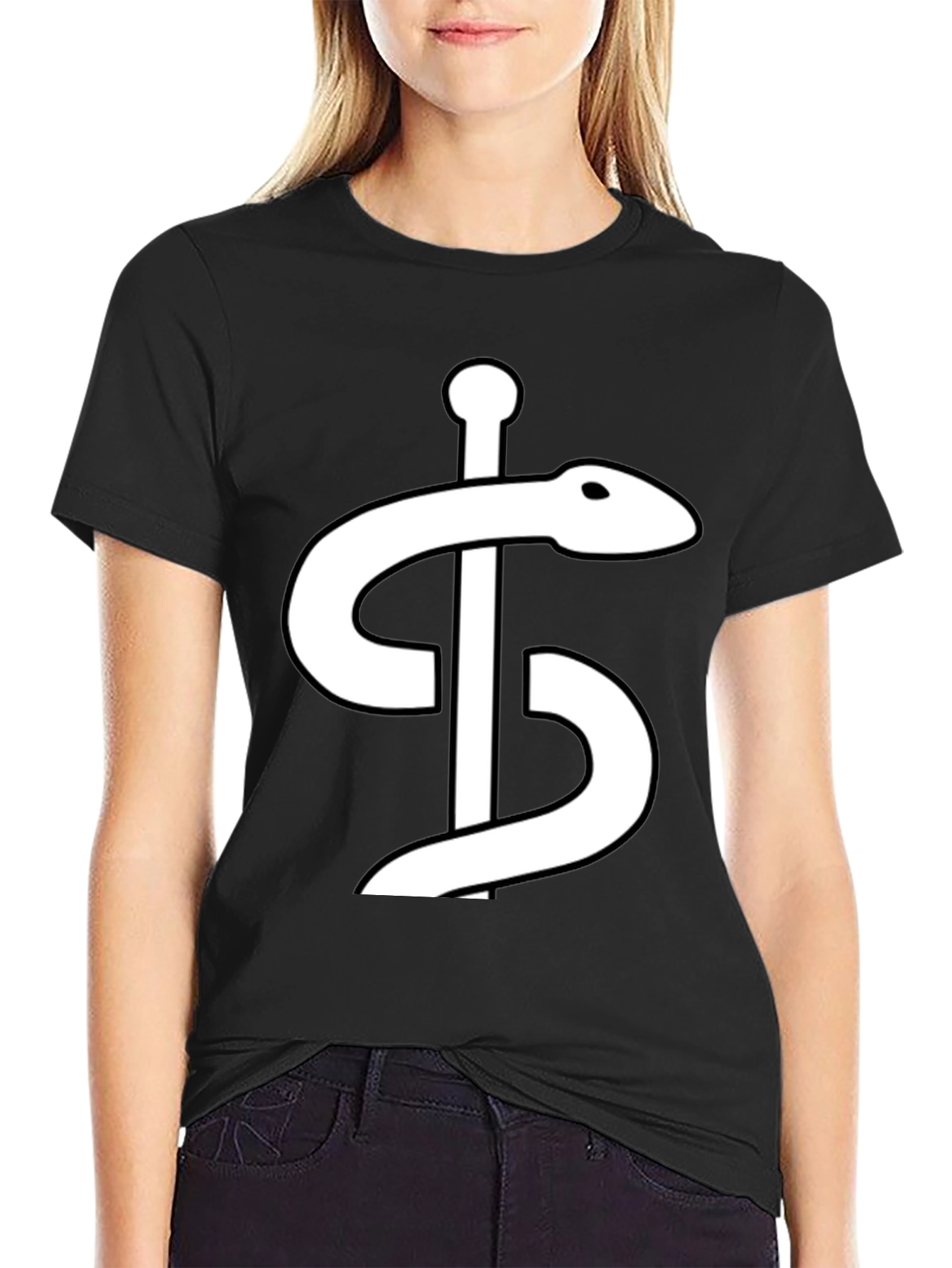Black Caduceus Graphic Tee - Medical Symbol Shirt view 2