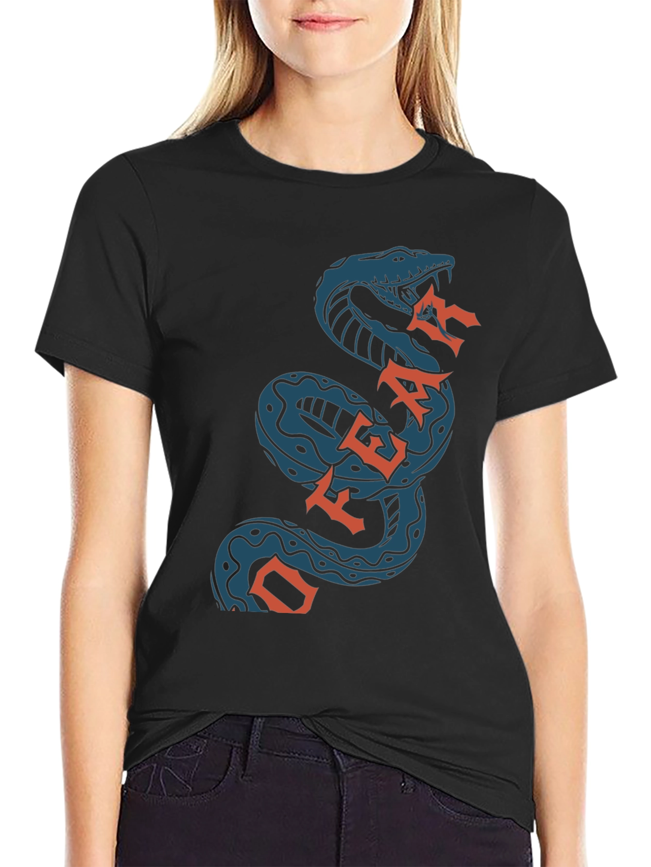 Black Off Fear Snake T-Shirt - Black Cotton Graphic Tee view 2