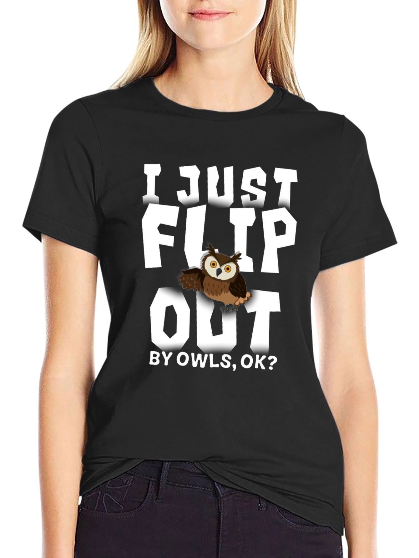 Black I Just Flip Out By Owls T-Shirt view 2