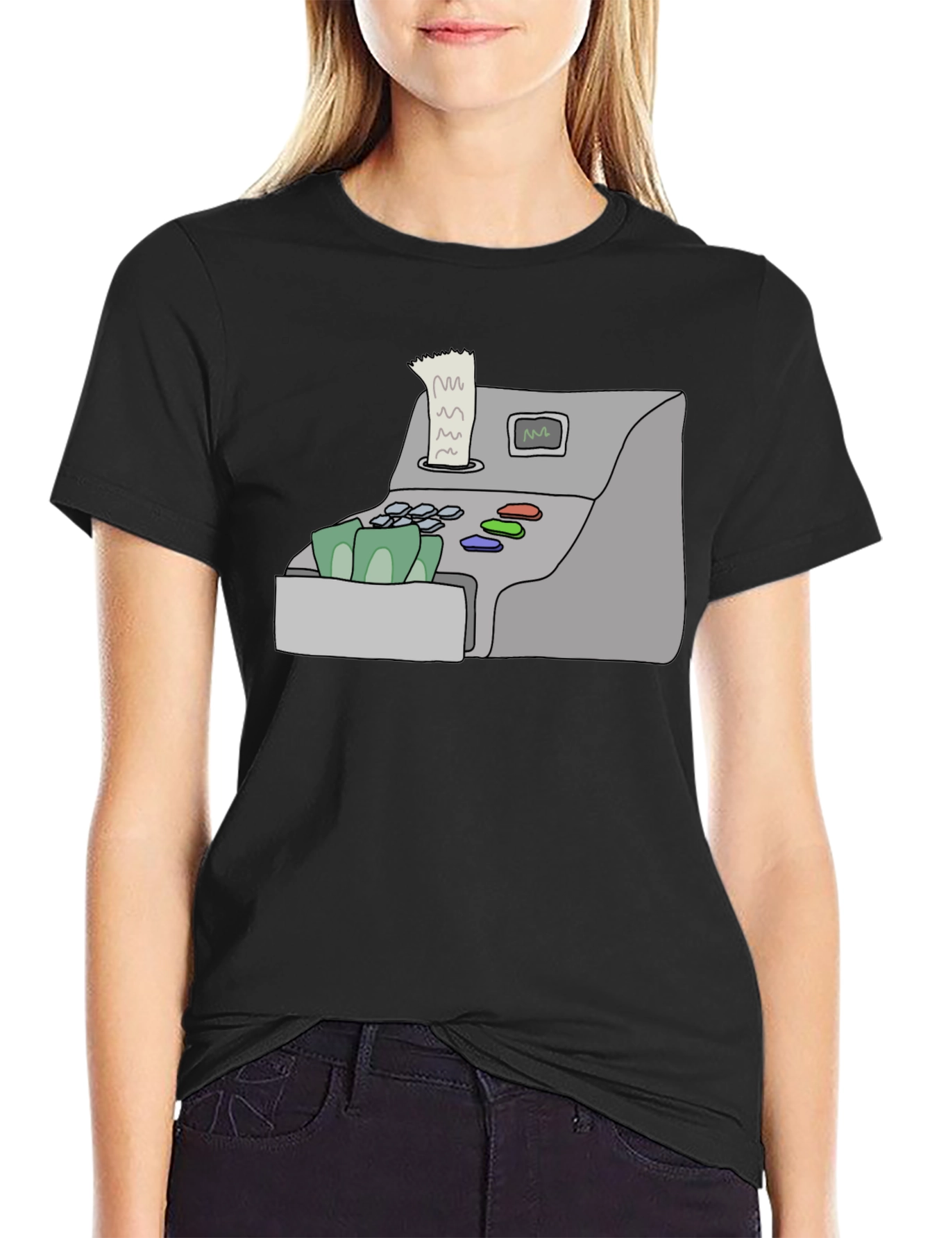 Black Cash Register Graphic Tee - Black Cotton Shirt view 2